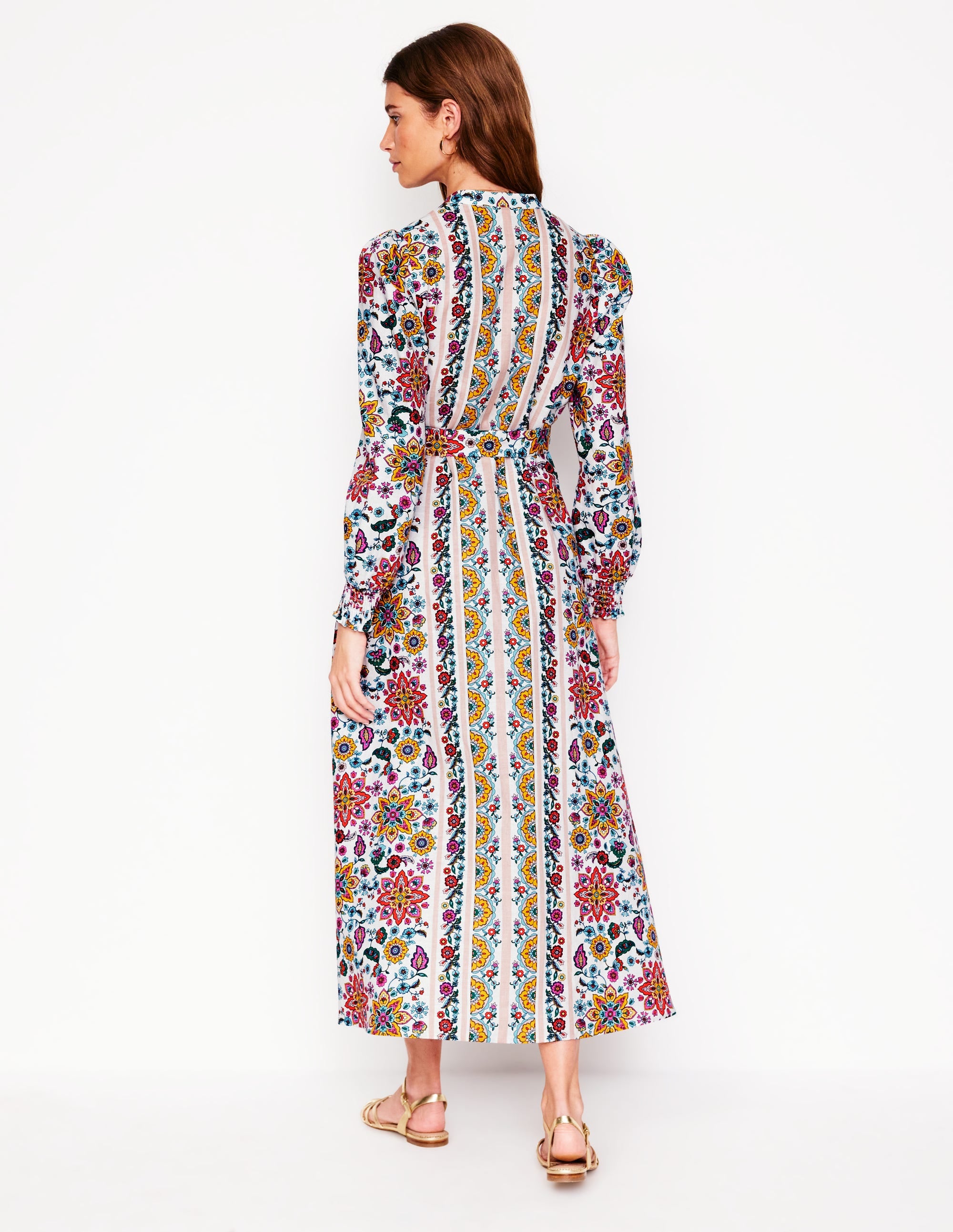 Ruby Linen Blend Shirt Dress-Ivory, Botanical Sprig - Image 3