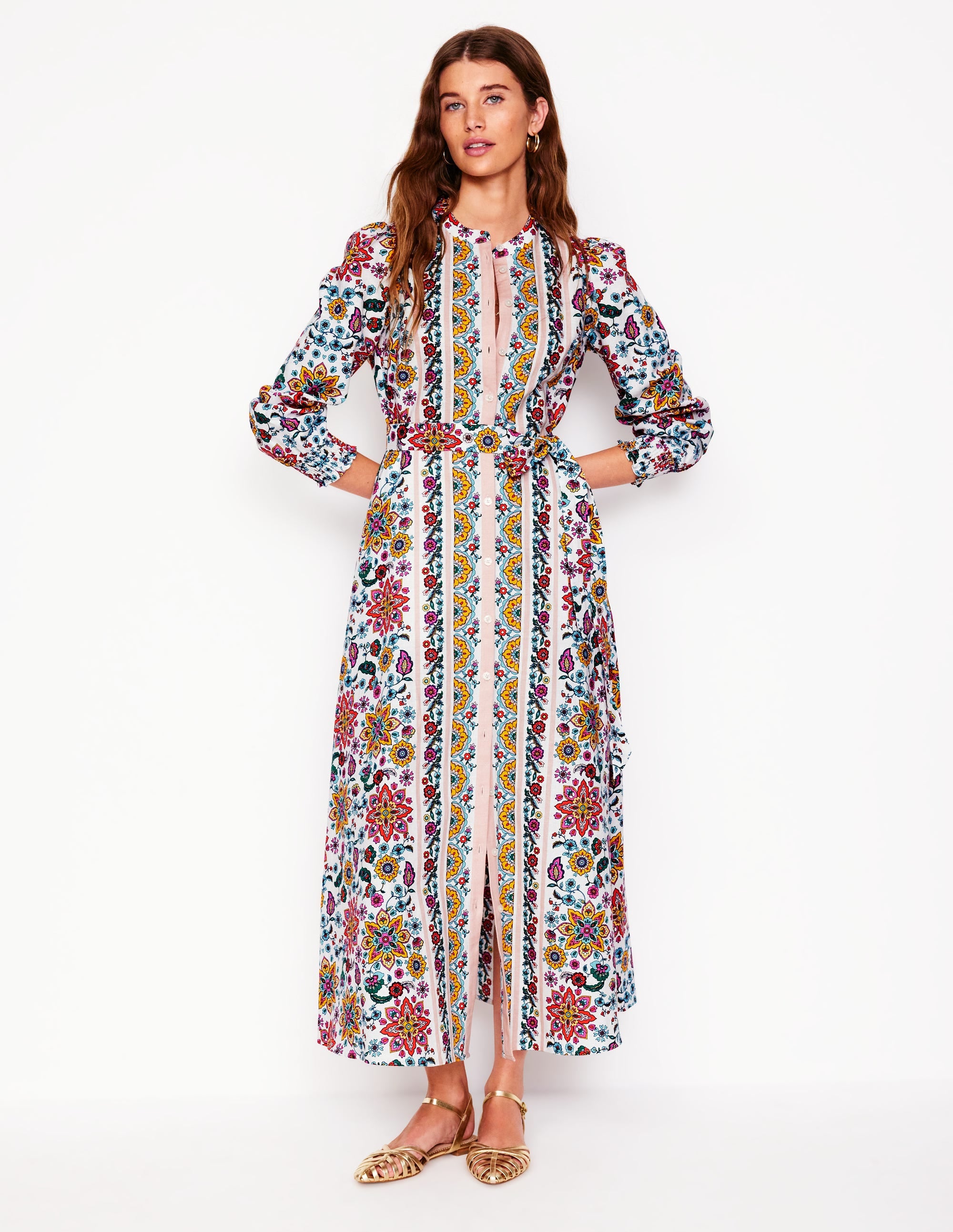 Ruby Linen Blend Shirt Dress-Ivory, Botanical Sprig - Image 4