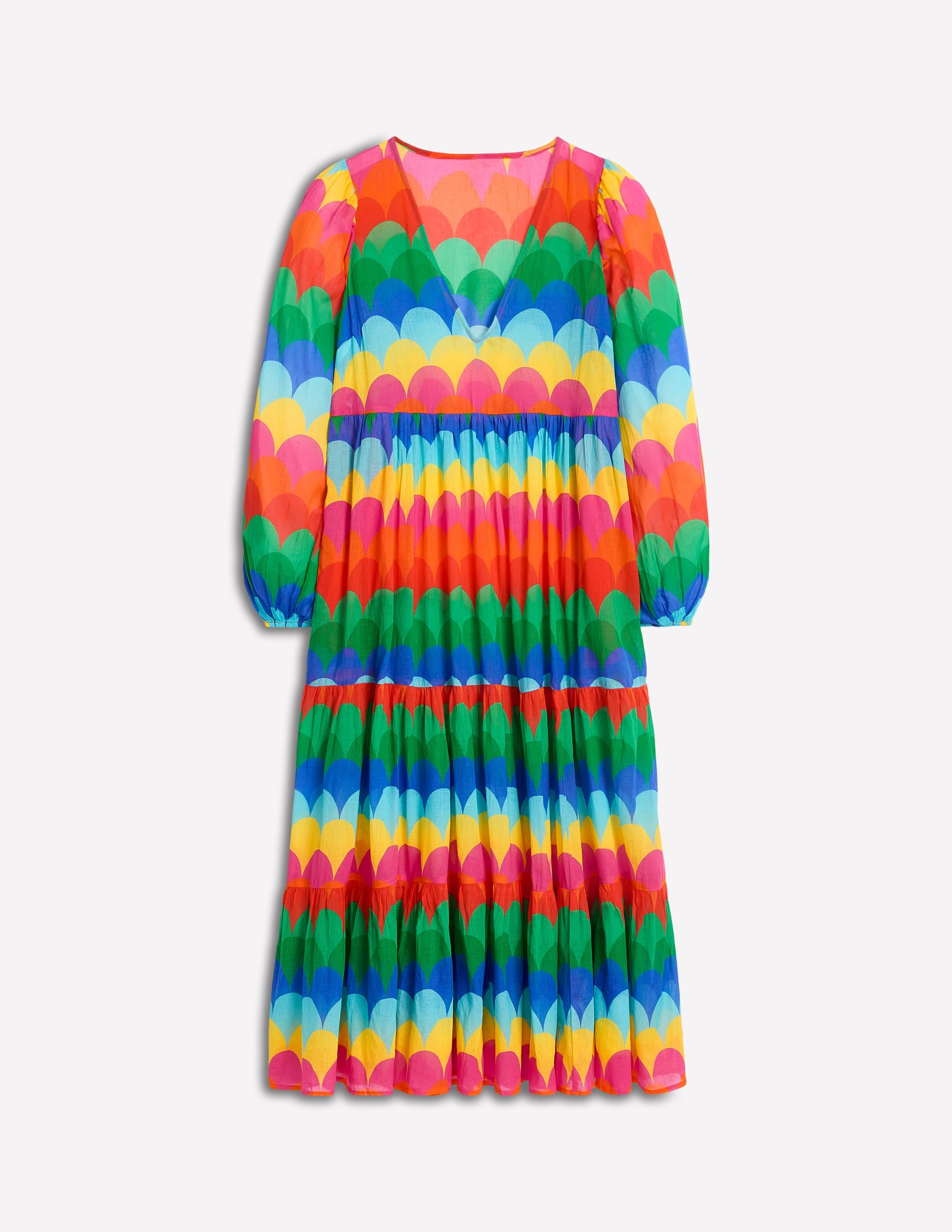 V-Neck Tiered Cotton Kaftan-Multi, Scallop Stripe - Image 6