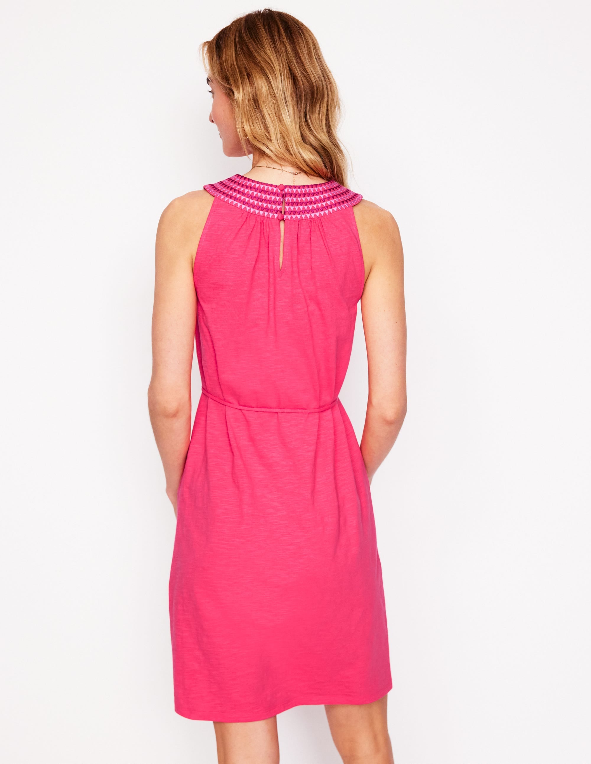 Eleni Embroidered Short Dress-Camelia Pink - Image 3