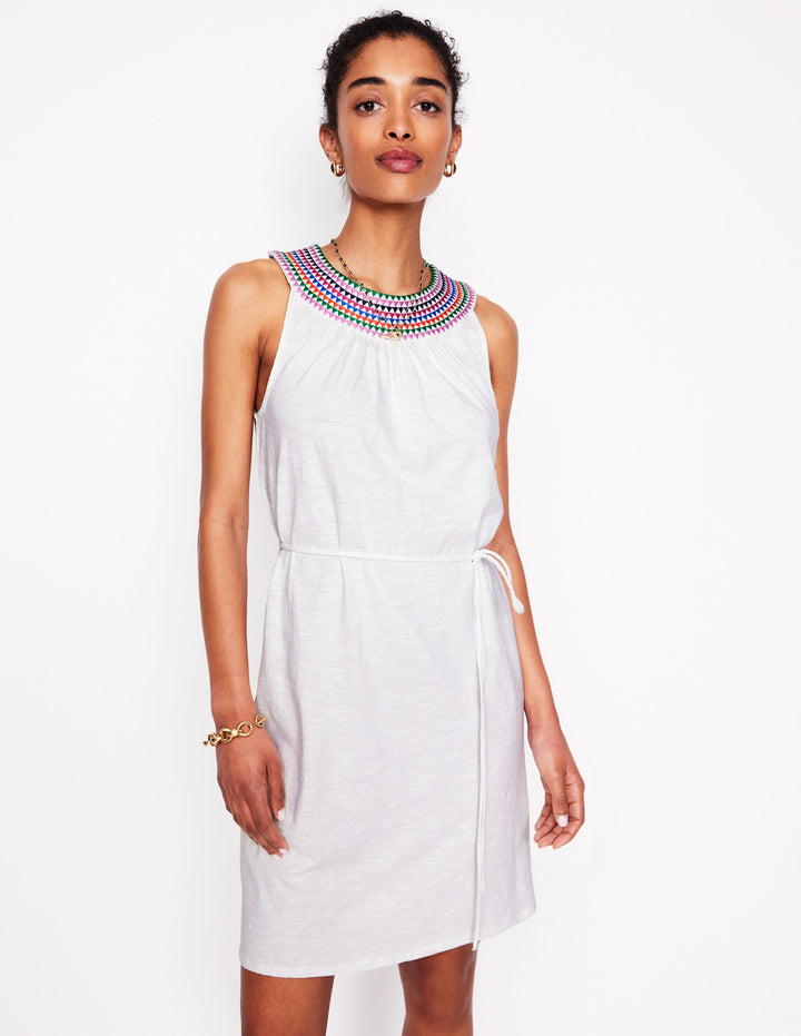 Eleni Embroidered Short Dress-White