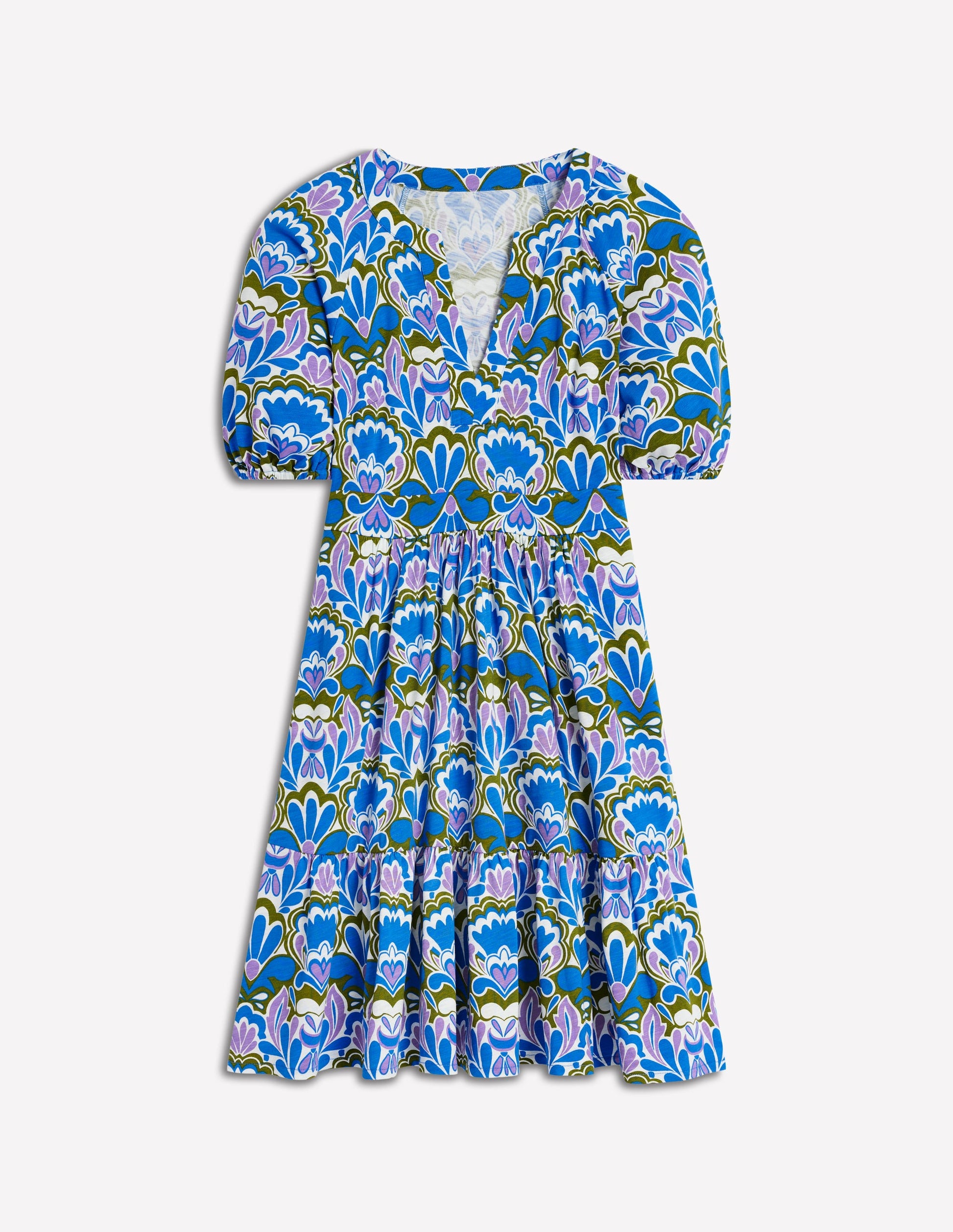 Piper Short Jersey Dress-Kingfisher Blue, Freesia Stamp | Boden UK Piper Short Jersey Dress-Kingfisher Blue, Freesia Stamp | Boden UK