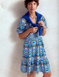 Piper Short Jersey Dress-Kingfisher Blue, Freesia Stamp