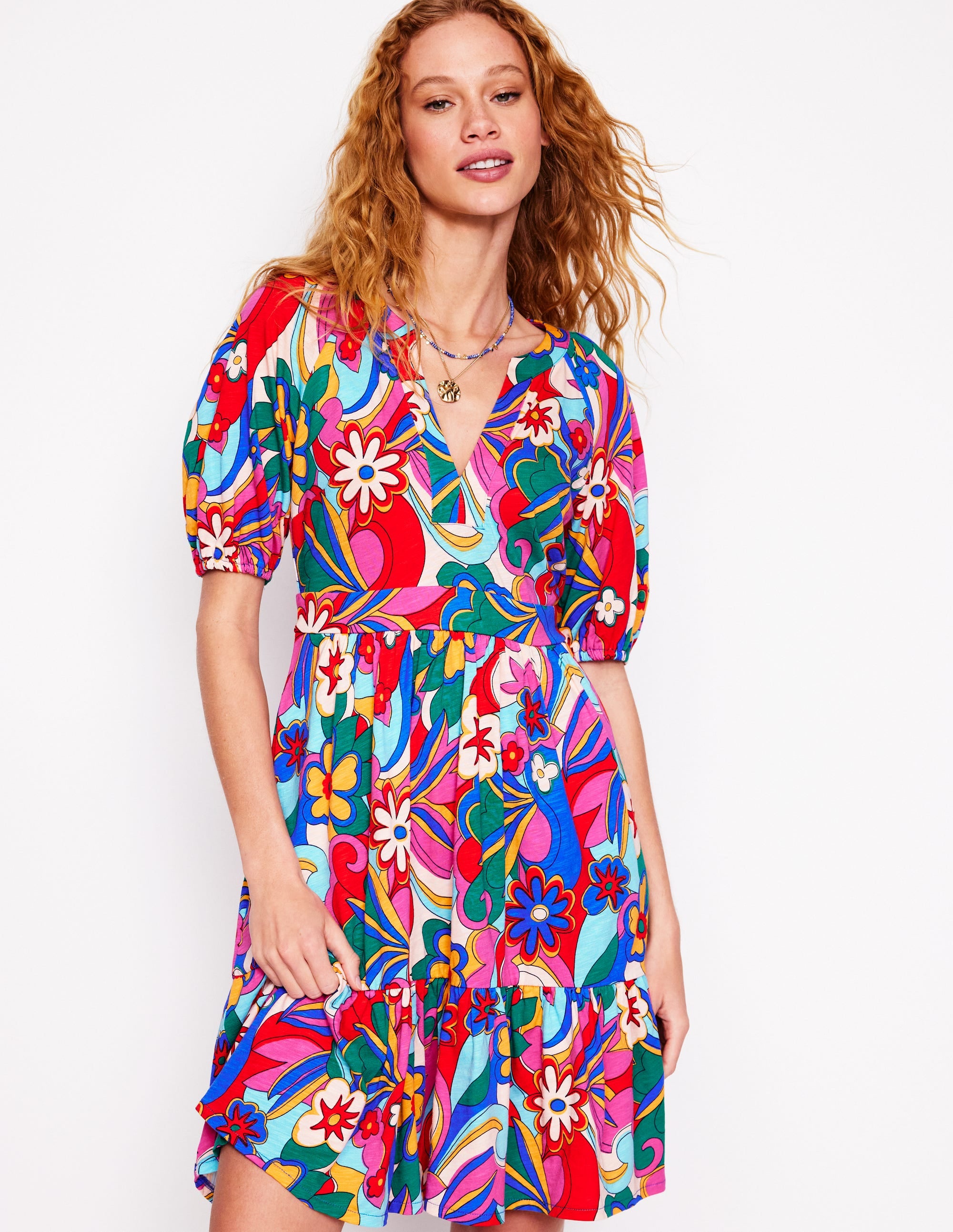 Piper Short Jersey Dress-Multi, Blossomy Pop - Image 1