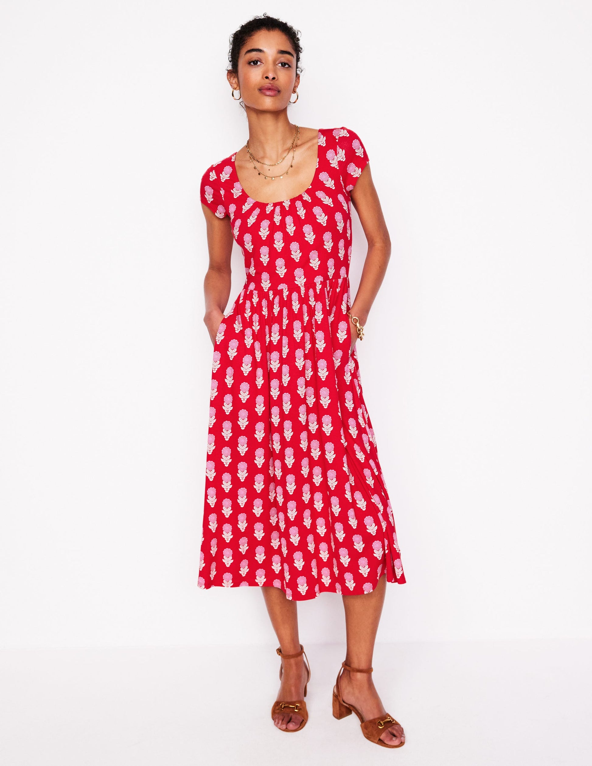 Samantha Scoop Jersey Dress-Poppy Red, Dahlia Sprig | Boden AU Samantha Scoop Jersey Dress-Poppy Red, Dahlia Sprig | Boden AU