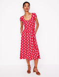 Samantha Scoop Jersey Dress-Poppy Red, Dahlia Sprig