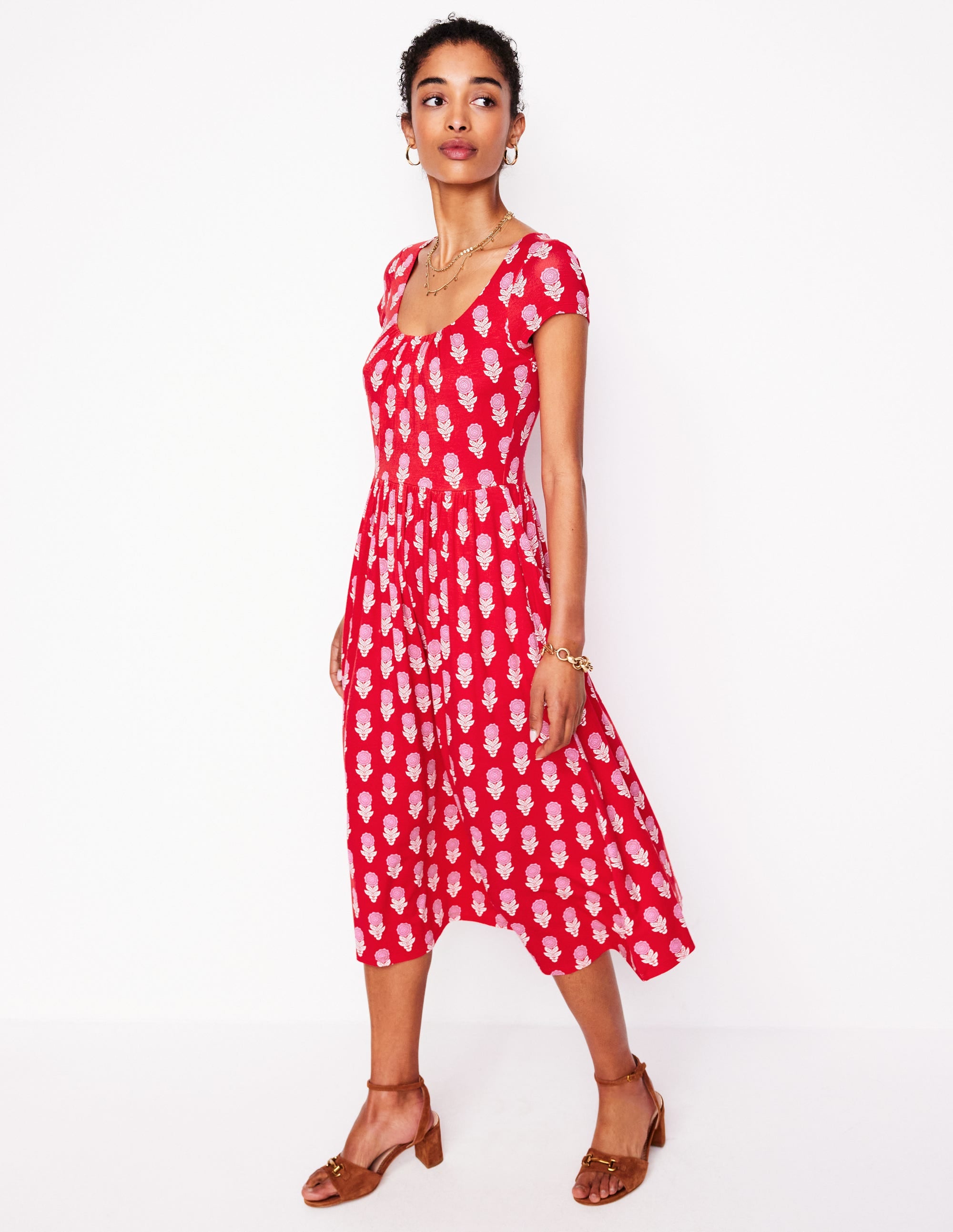 Samantha Scoop Jersey Dress-Poppy Red, Dahlia Sprig - Image 4