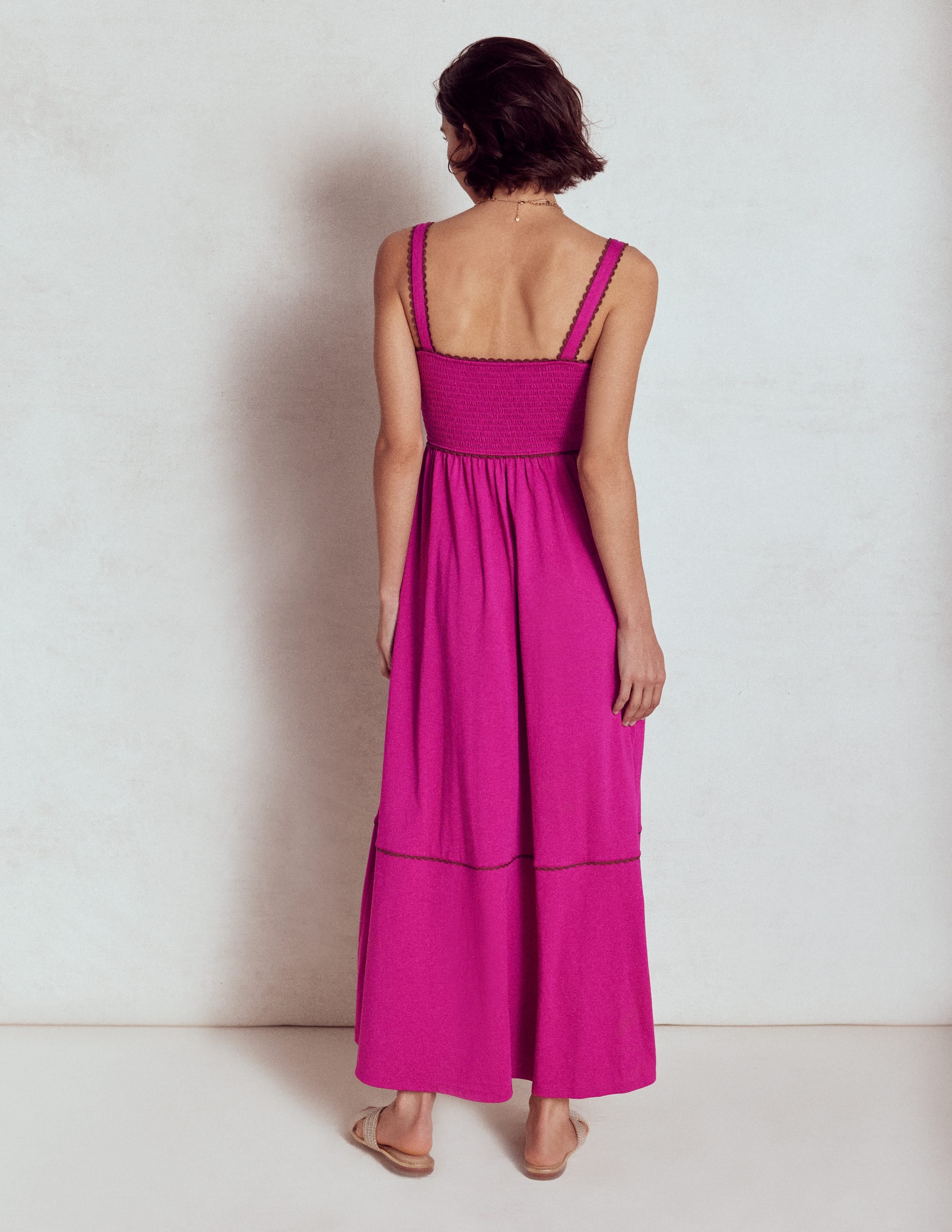 Smocked Trim Maxi Dress-Fuchsia - Image 3