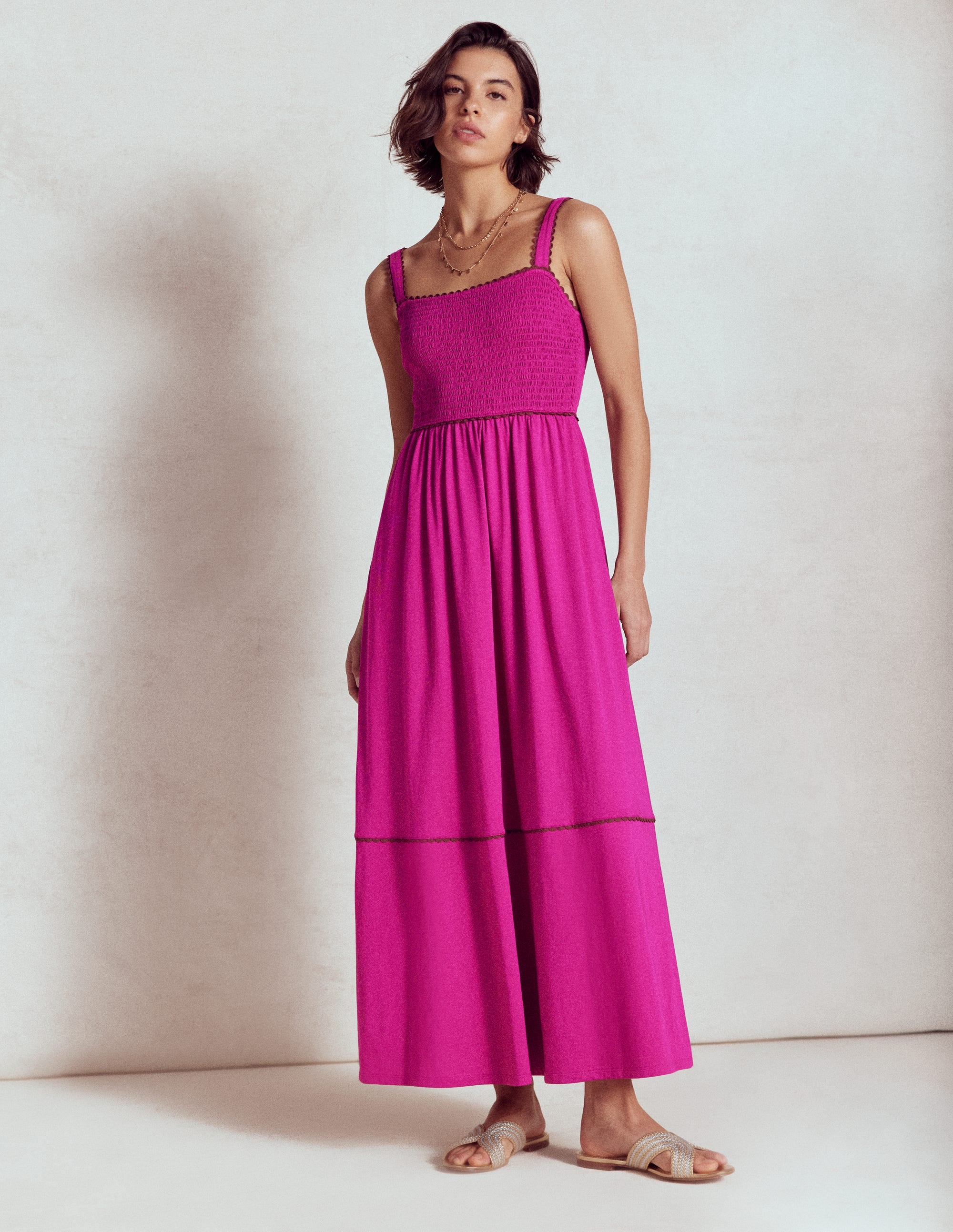Smocked Trim Maxi Dress-Fuchsia - Image 4
