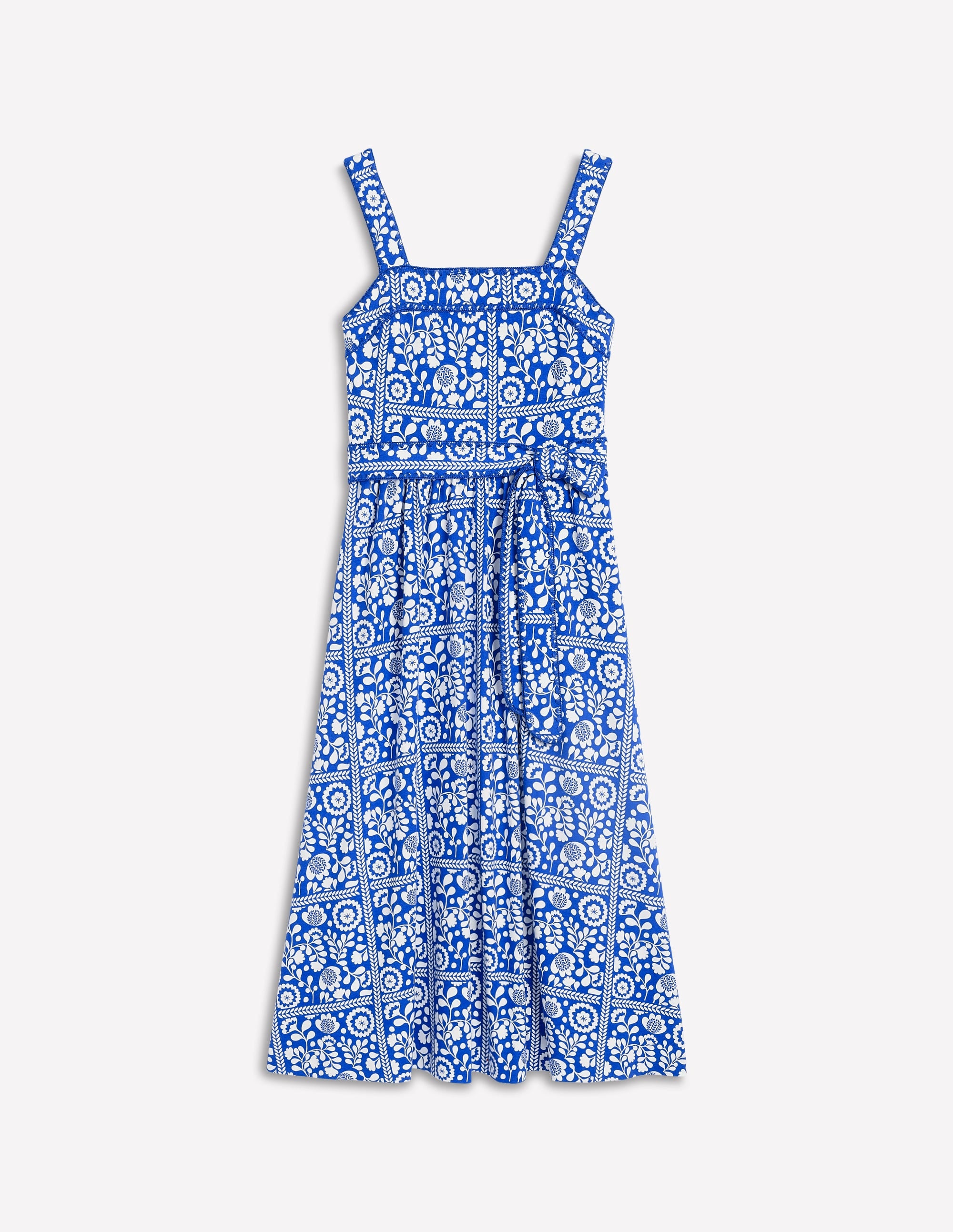 Square Neck Seam Midi Dress-Gallery Blue, Vine Tile - Image 5