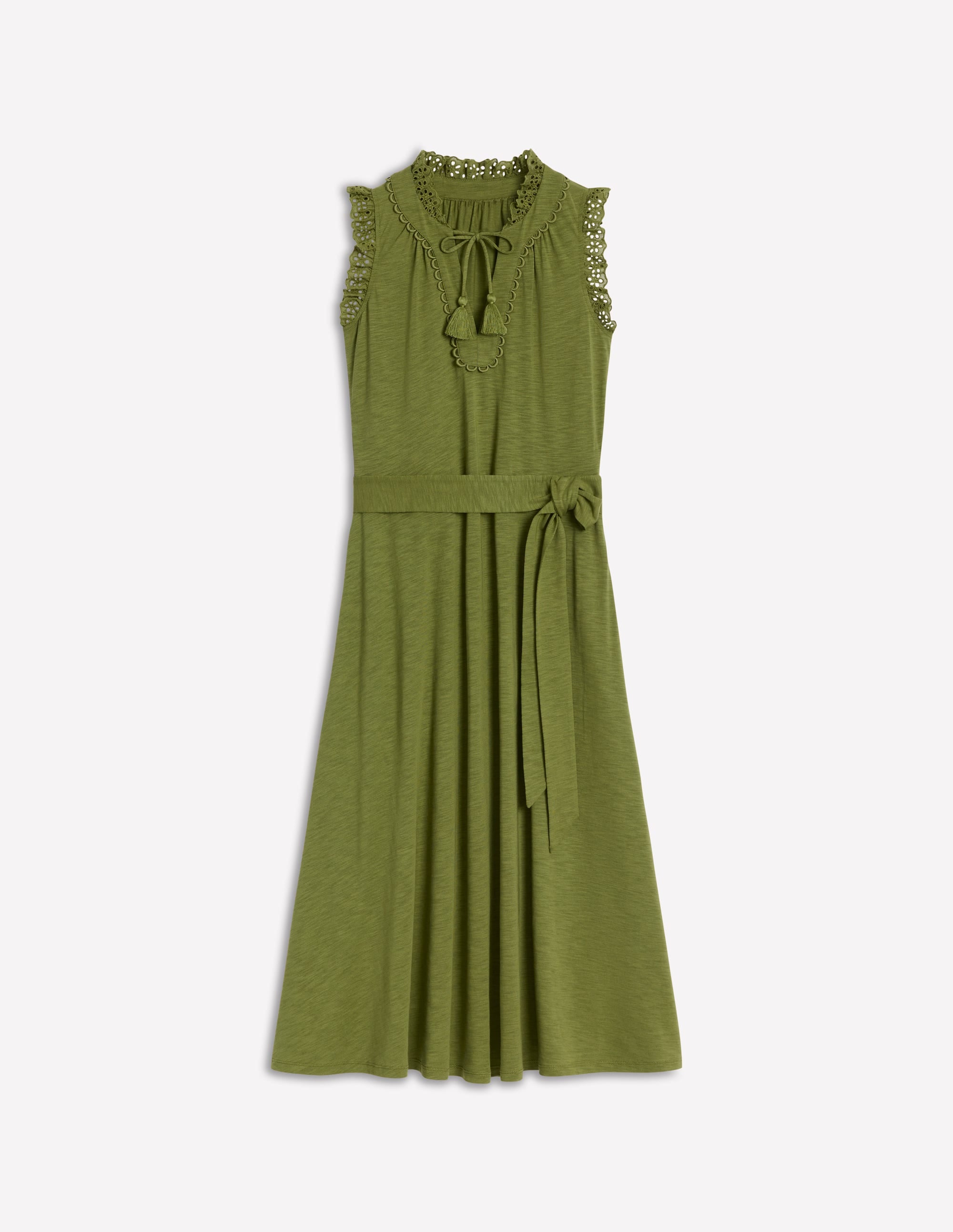 Aria Broderie Trim Midi Dress-Deep Olive - Image 6