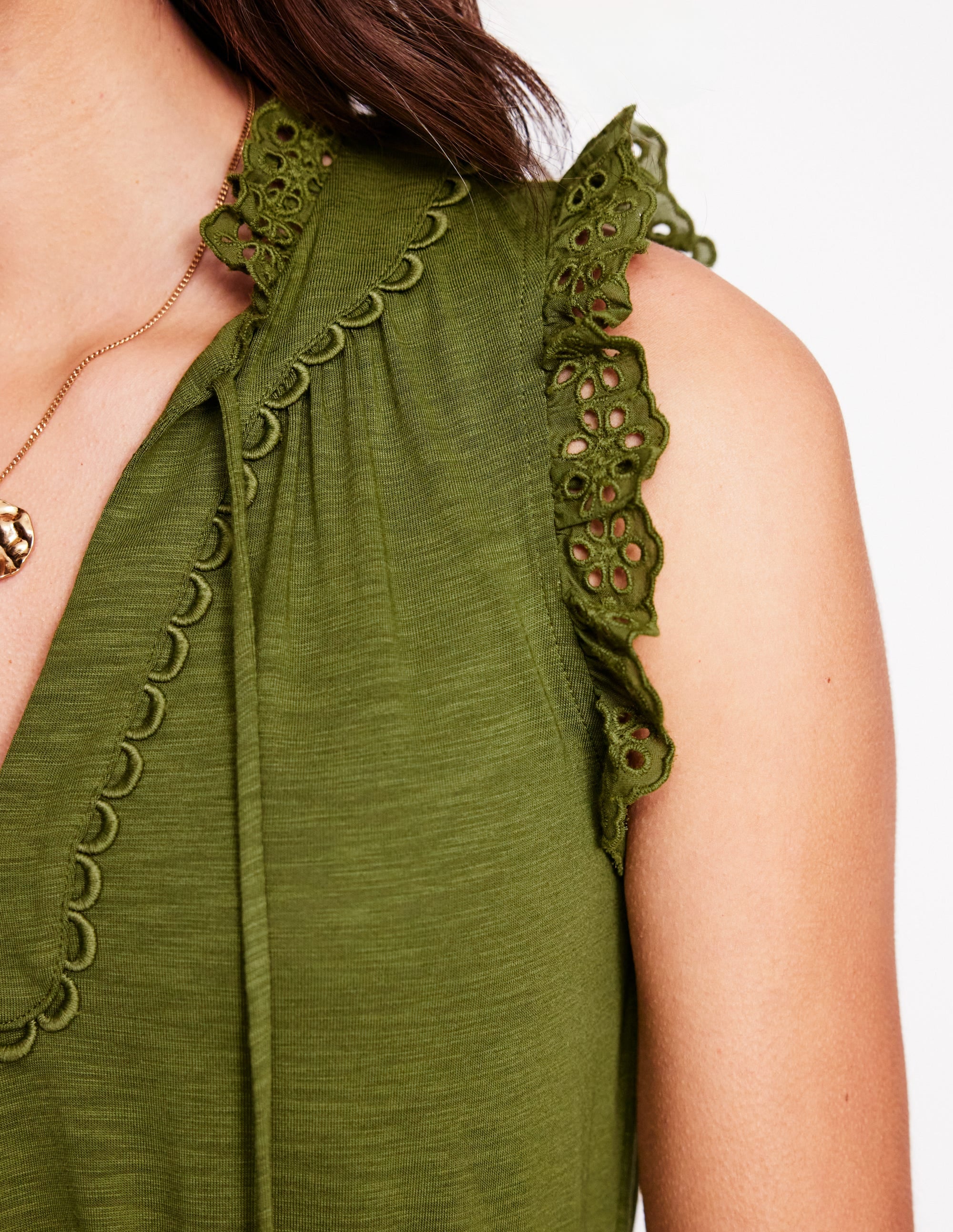 Aria Broderie Trim Midi Dress-Deep Olive - Image 2