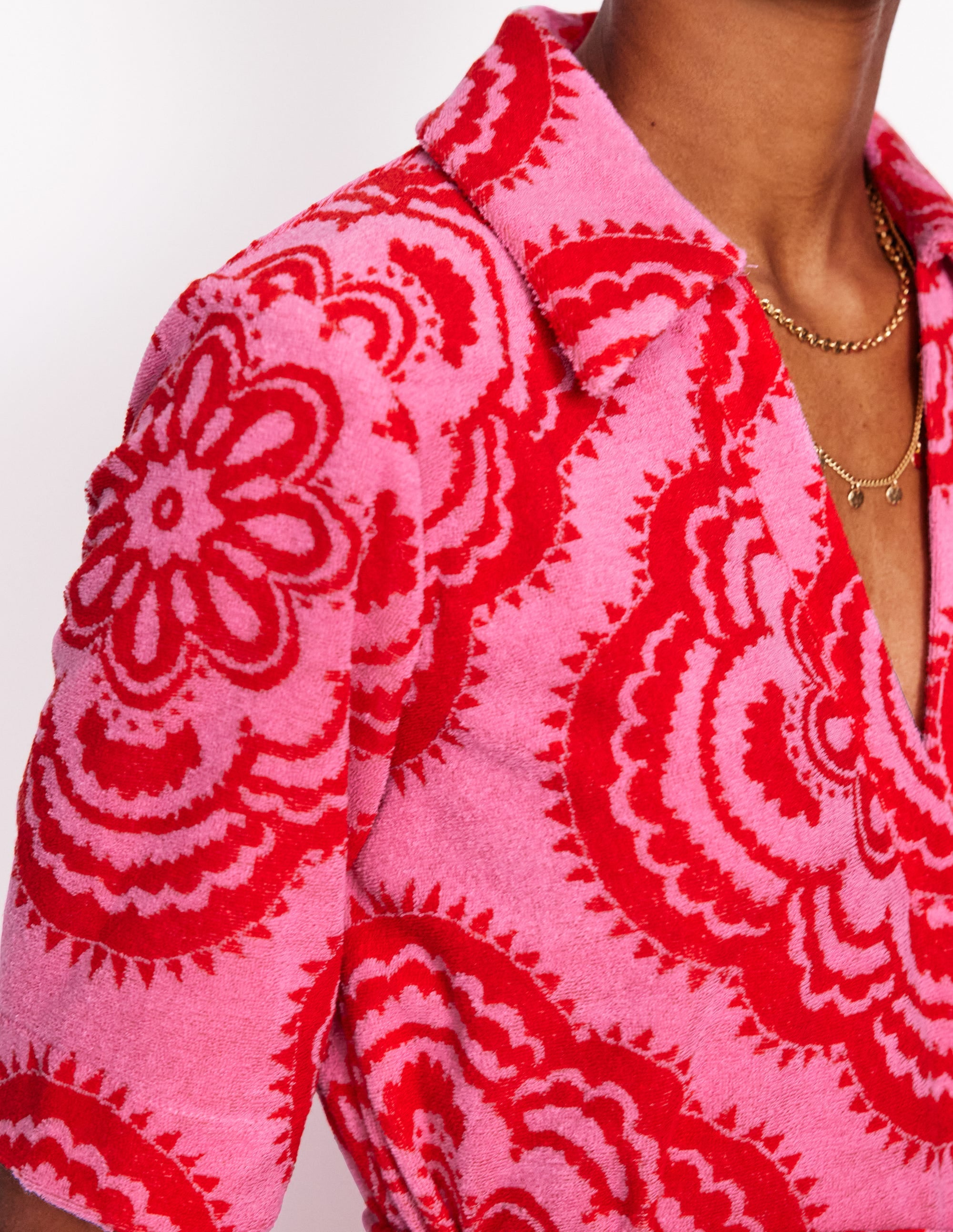 Collared Notch Towel Dress-Pink Rose, Botanic Blush - Image 2