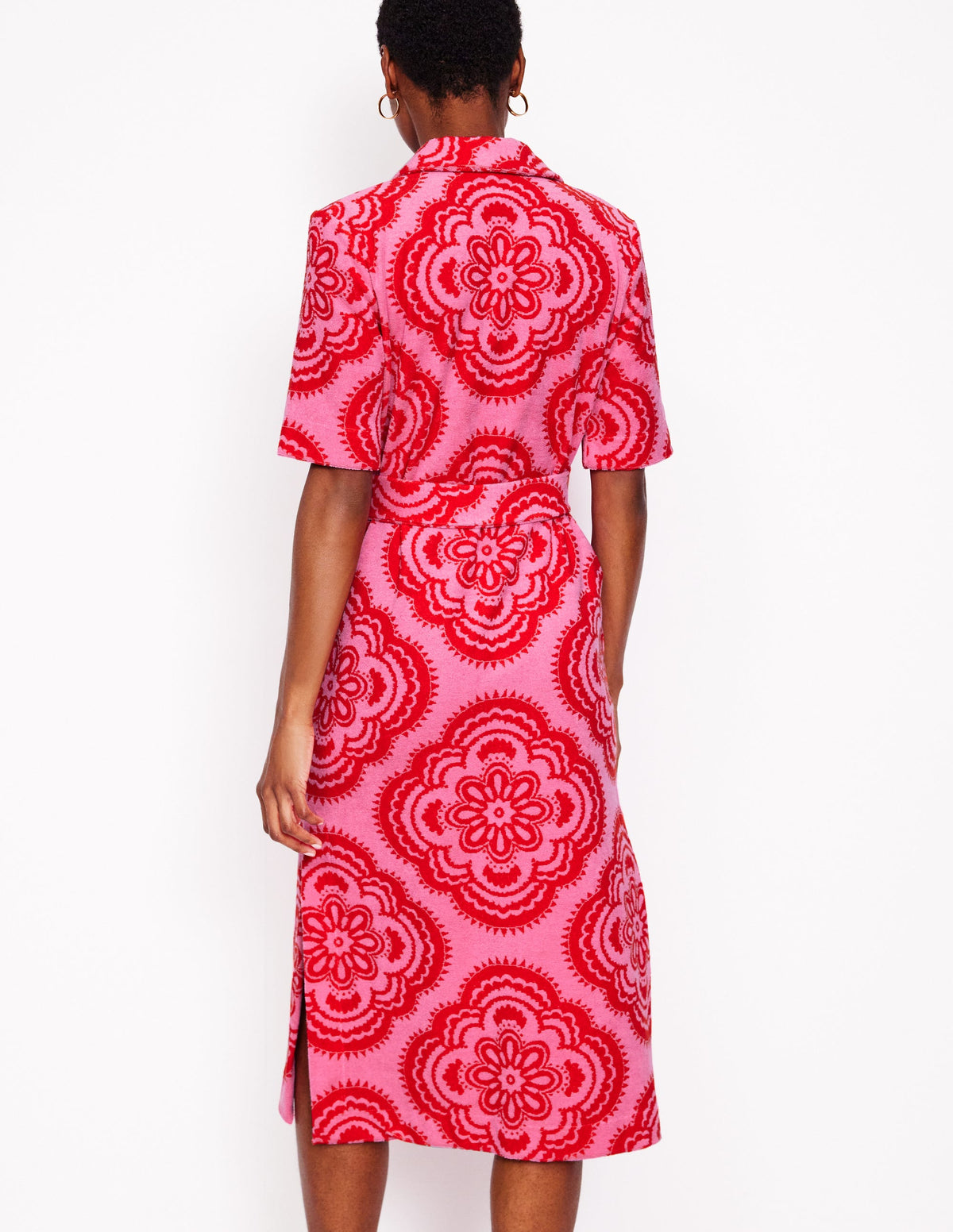 Collared Notch Towel Dress-Pink Rose, Botanic Blush - Image 3
