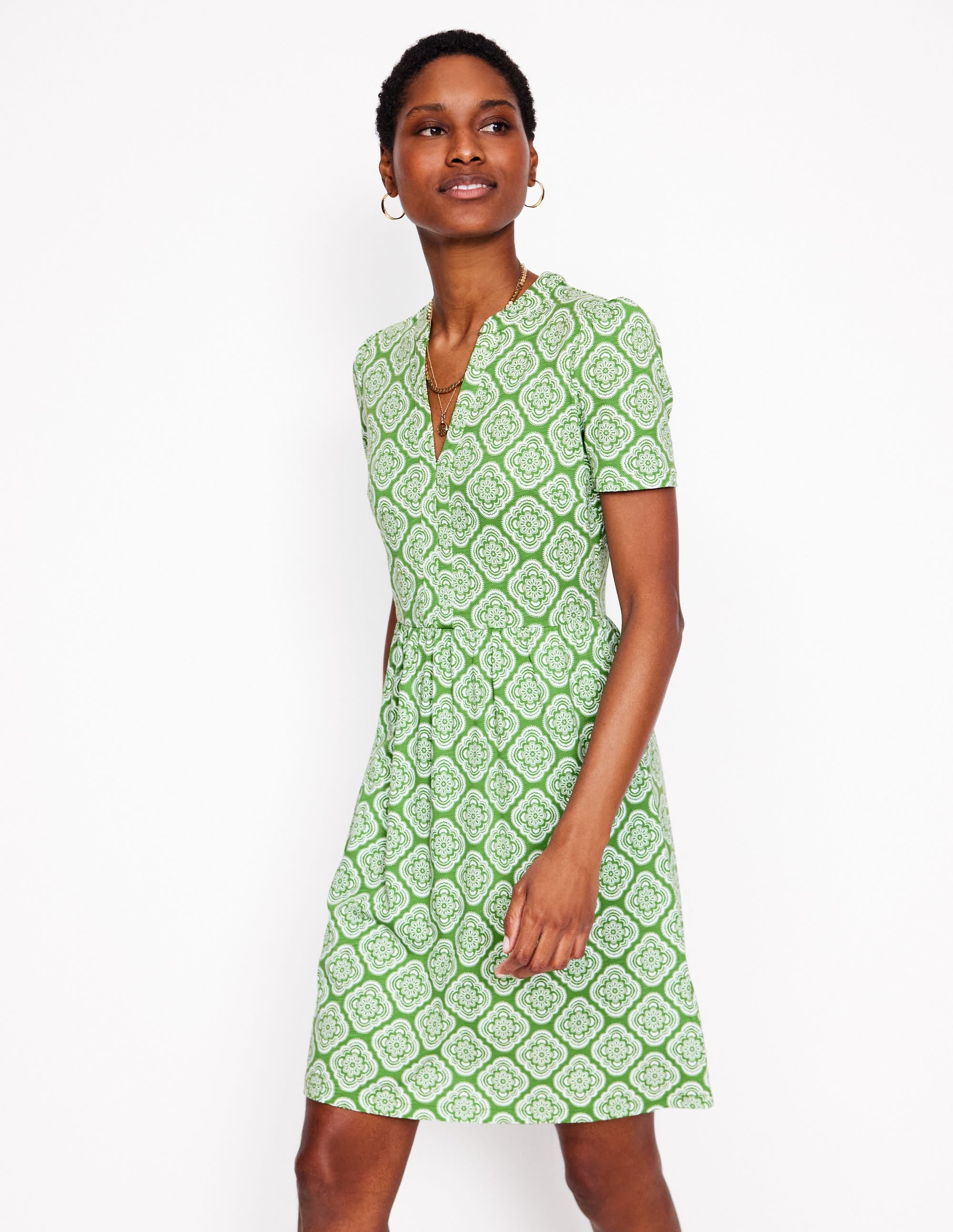 Naomi Short Sleeve Dress-Paradise Green, Botanic Blush - Image 4