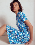 Naomi Short Sleeve Dress-Blue, Abstract Swirl