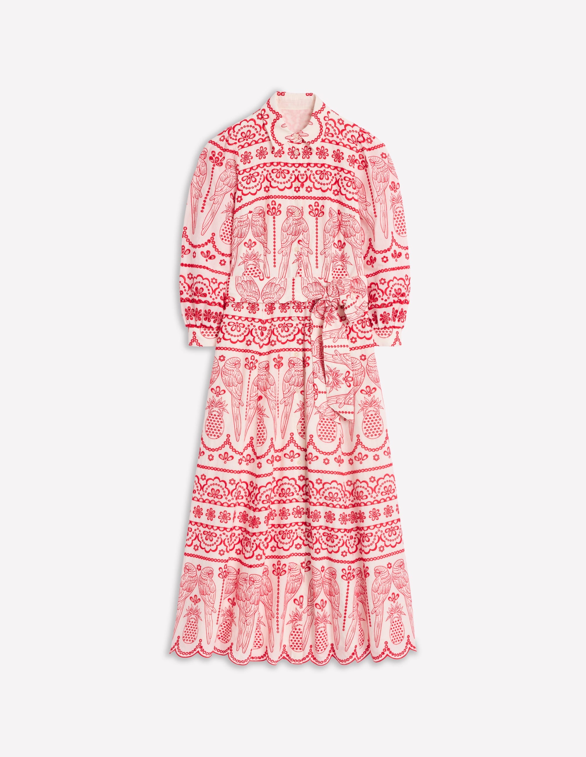 Clara Broderie Shirt Dress-Poppy Red, Parrot Broderie - Image 8