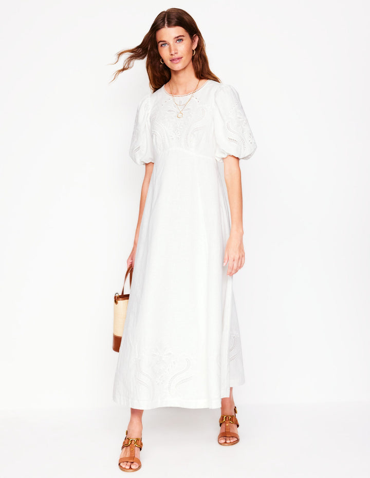 Empire Broderie Tea Dress-White