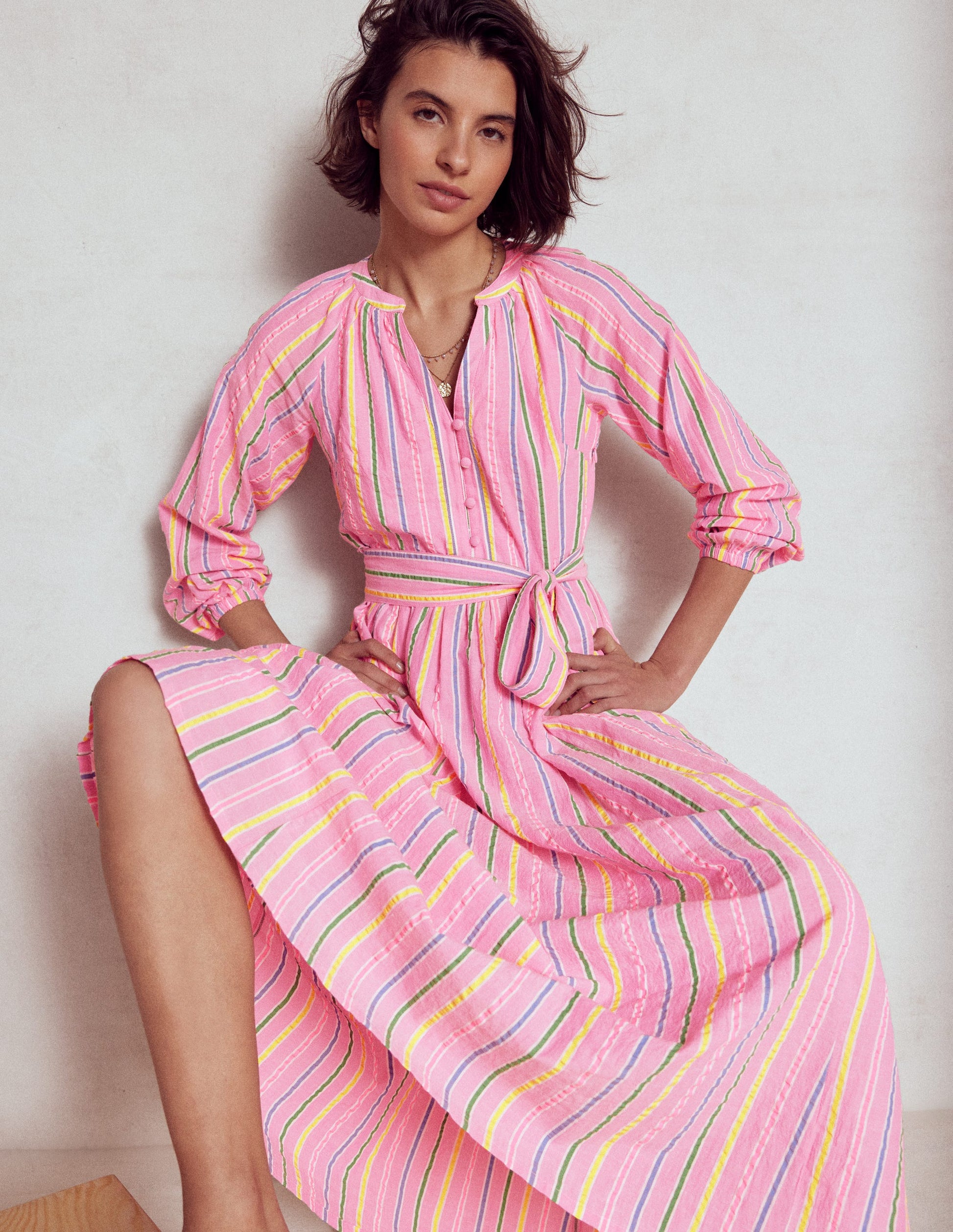 Faye Cotton Maxi Dress-Sorbet Pink, Seersucker Stripe | Boden UK Faye Cotton Maxi Dress-Sorbet Pink, Seersucker Stripe | Boden UK
