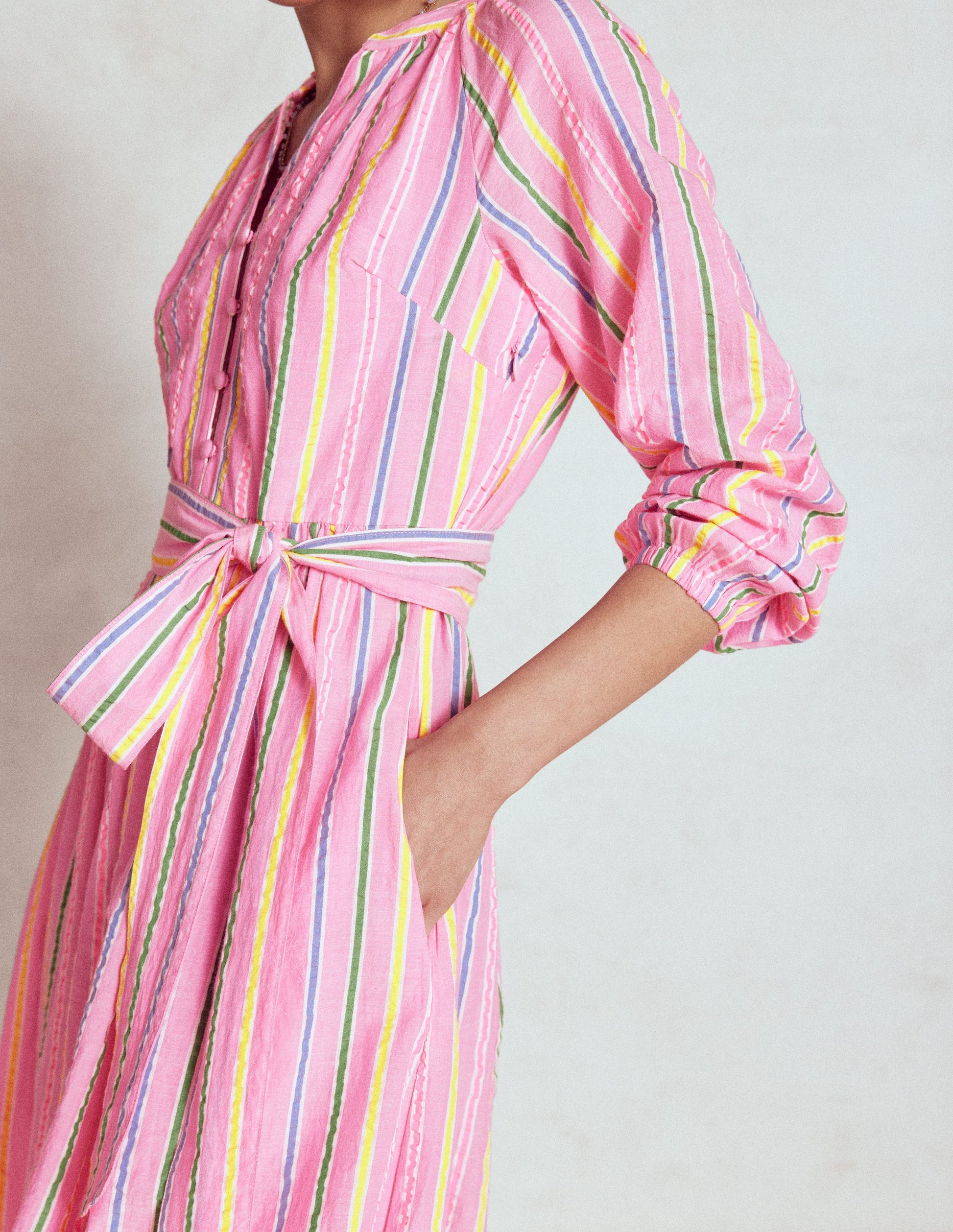 Faye Cotton Maxi Dress-Sorbet Pink, Seersucker Stripe-3