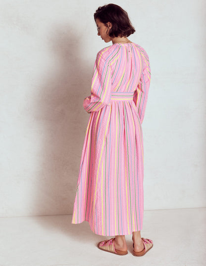 Faye Cotton Maxi Dress-Sorbet Pink, Seersucker Stripe-4