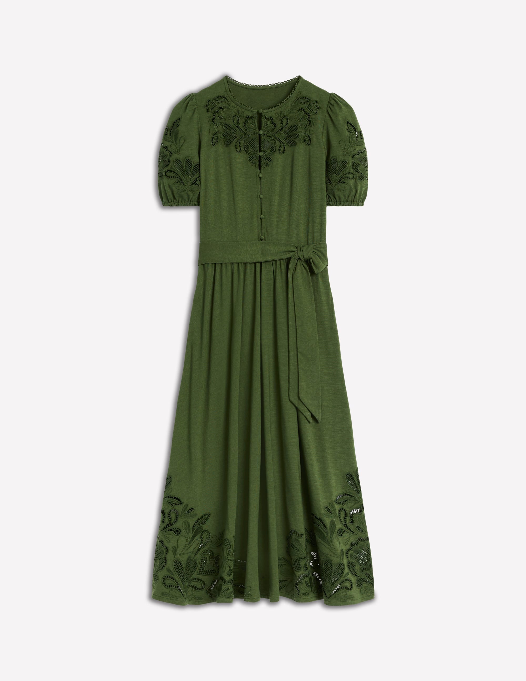 Cutwork Detail Midi Dress-Green Fir - Image 5