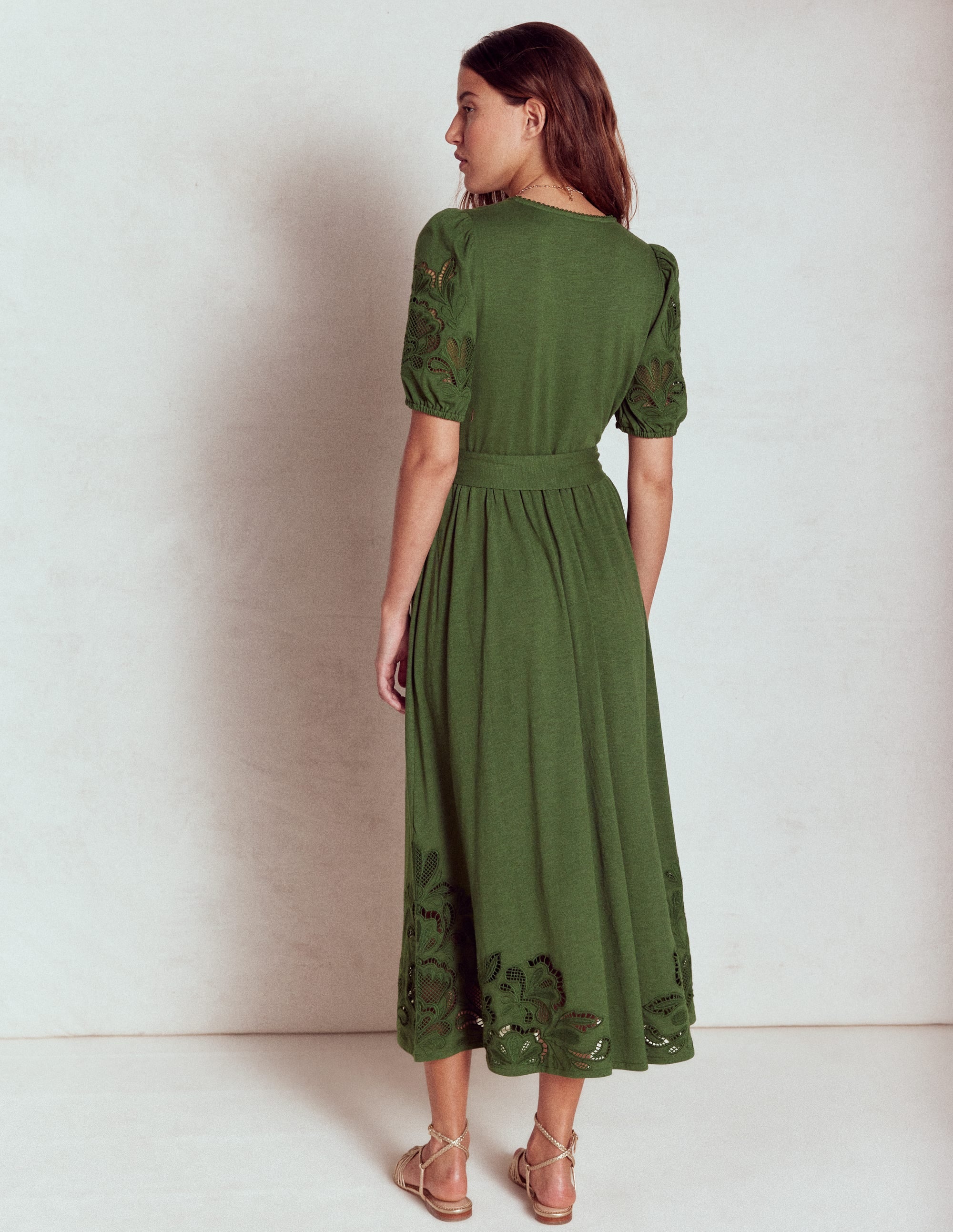 Cutwork Detail Midi Dress-Green Fir - Image 3