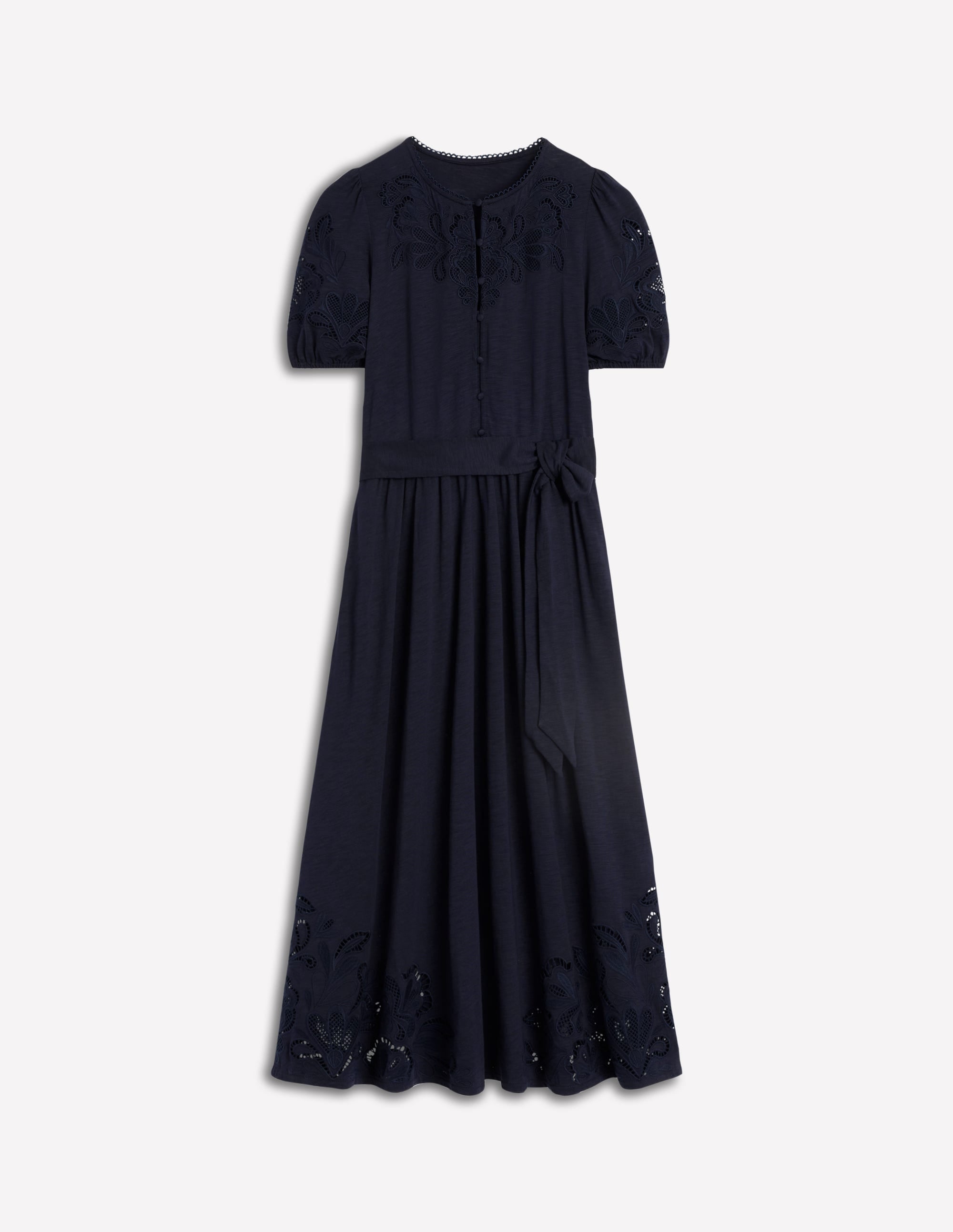Cutwork Detail Midi Dress-Navy - Image 6