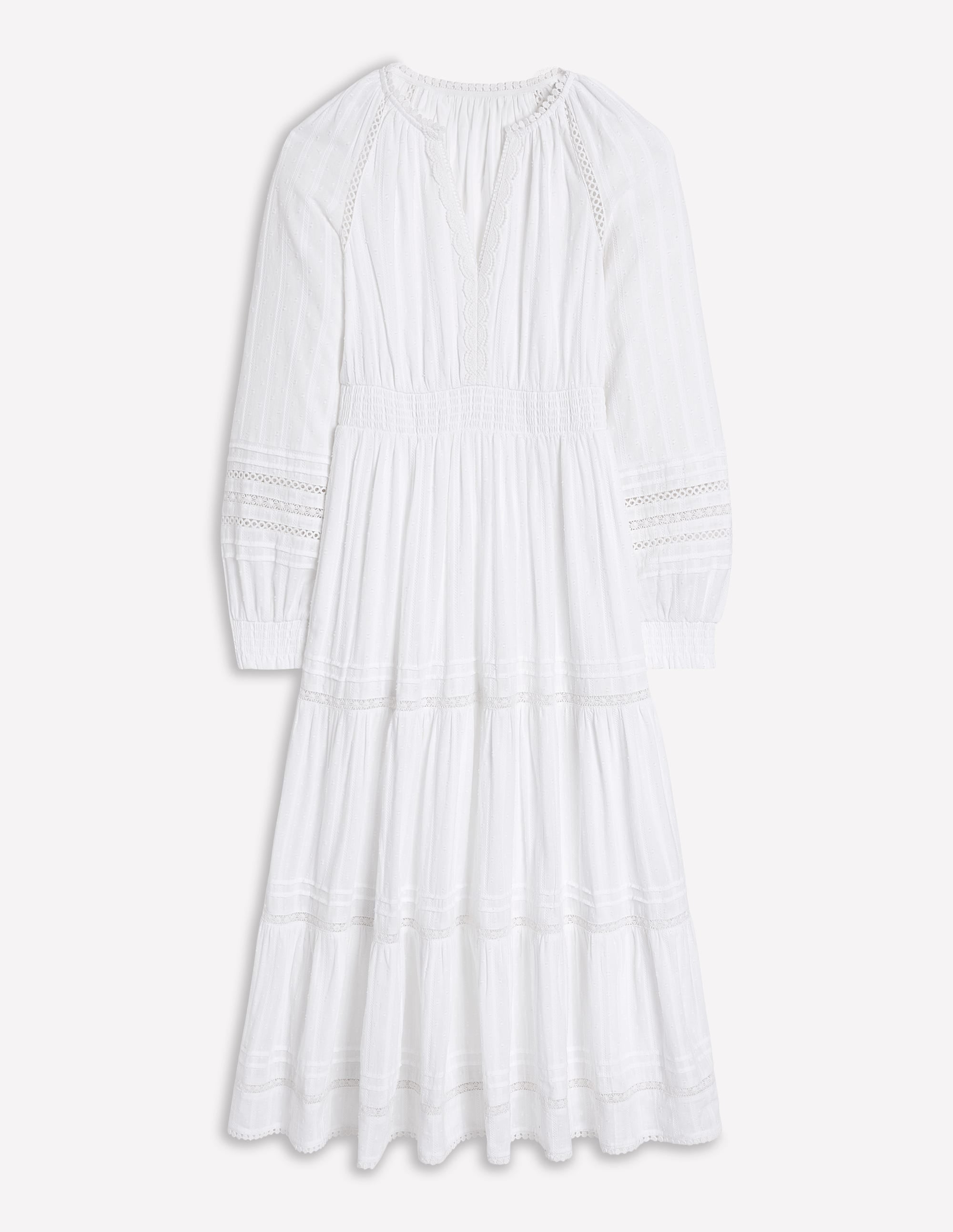 Ruffle Smocked Cotton Dress-White - Image 5