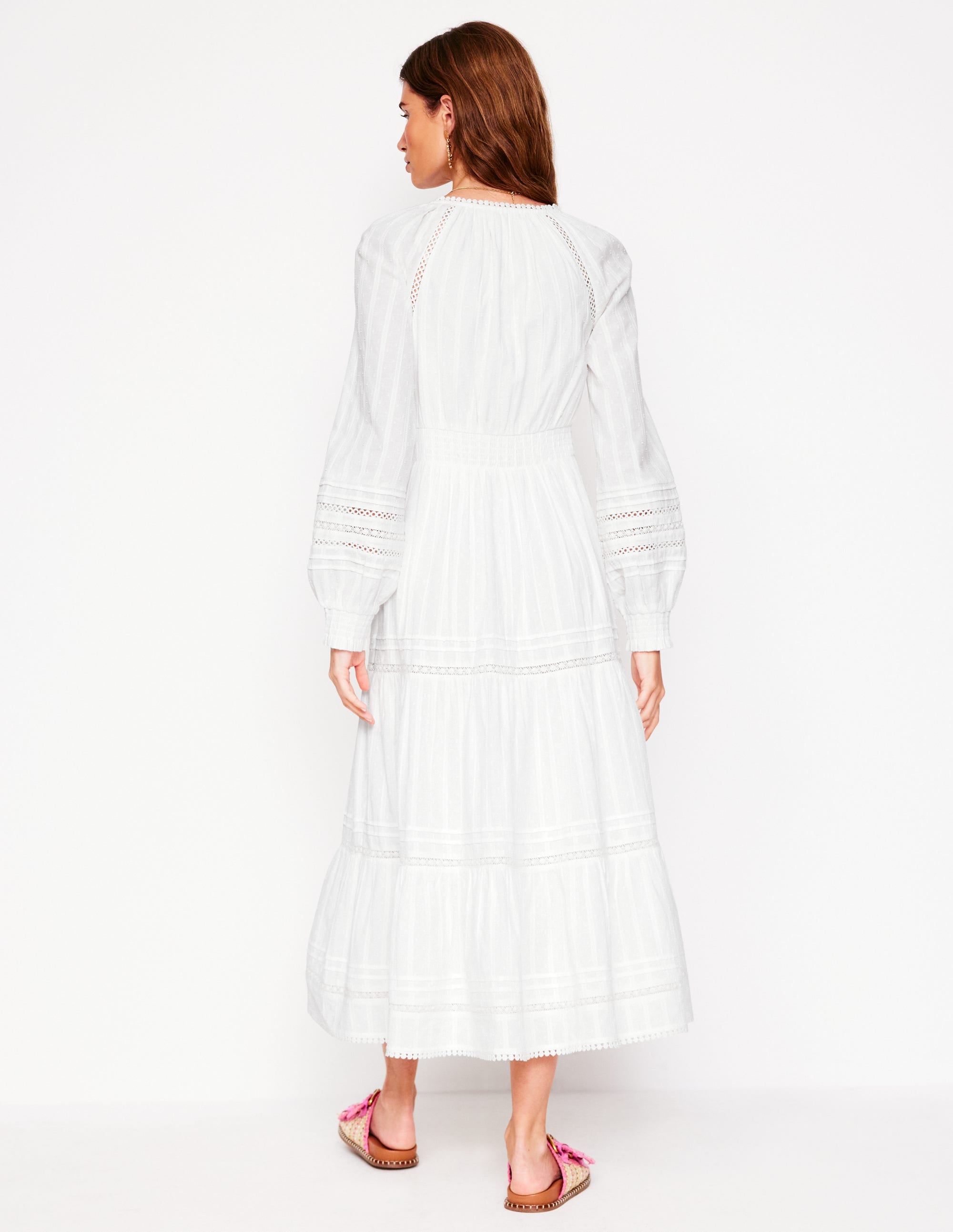 Ruffle Smocked Cotton Dress-White - Image 3