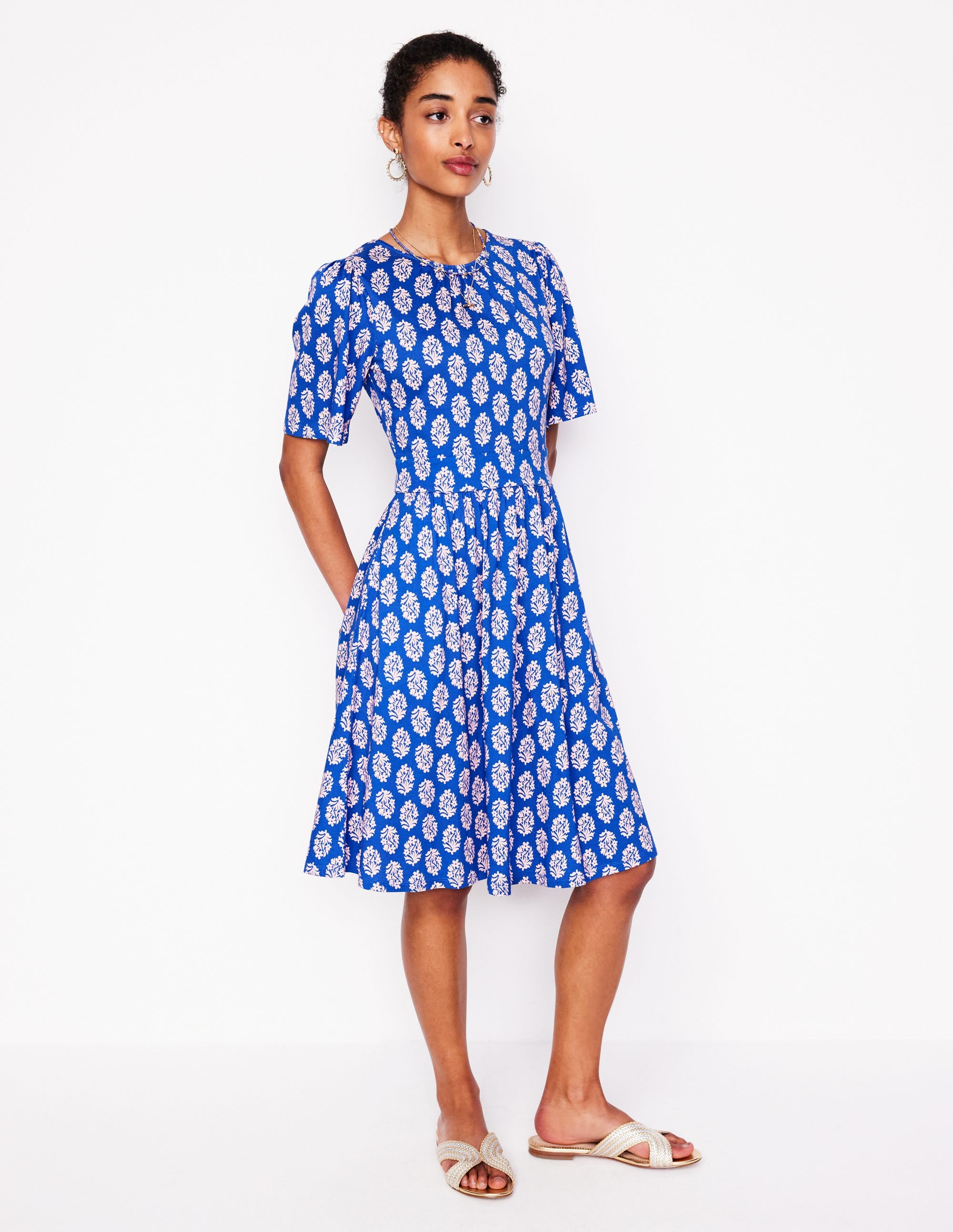 Louisa Short Jersey Dress-Gallery Blue, Posy Stamp - Image 4