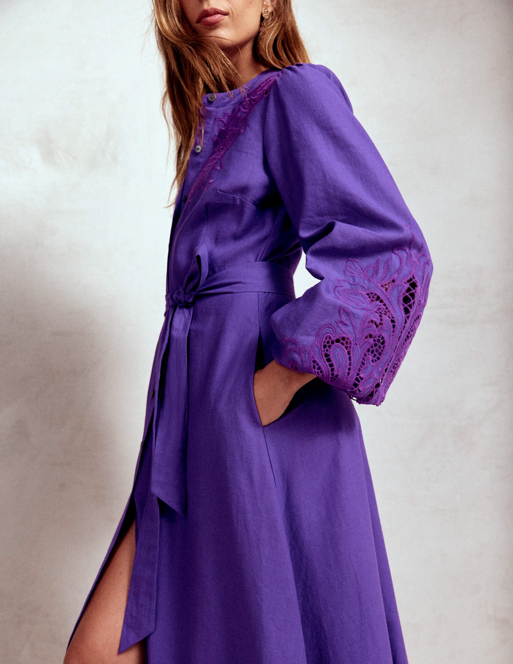 Mae Linen Blend Shirt Dress-Royal Purple - Image 1