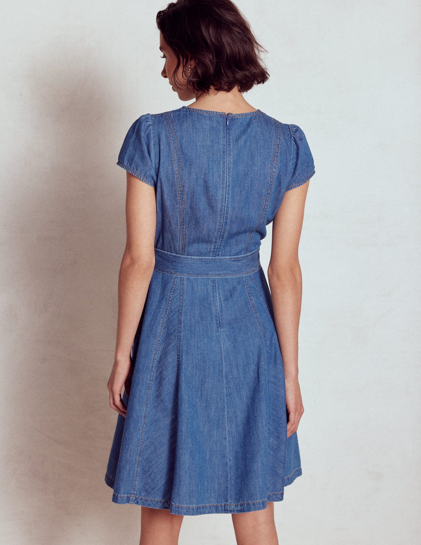 Imo Denim Godet Short Dress-Mid Vintage Denim
