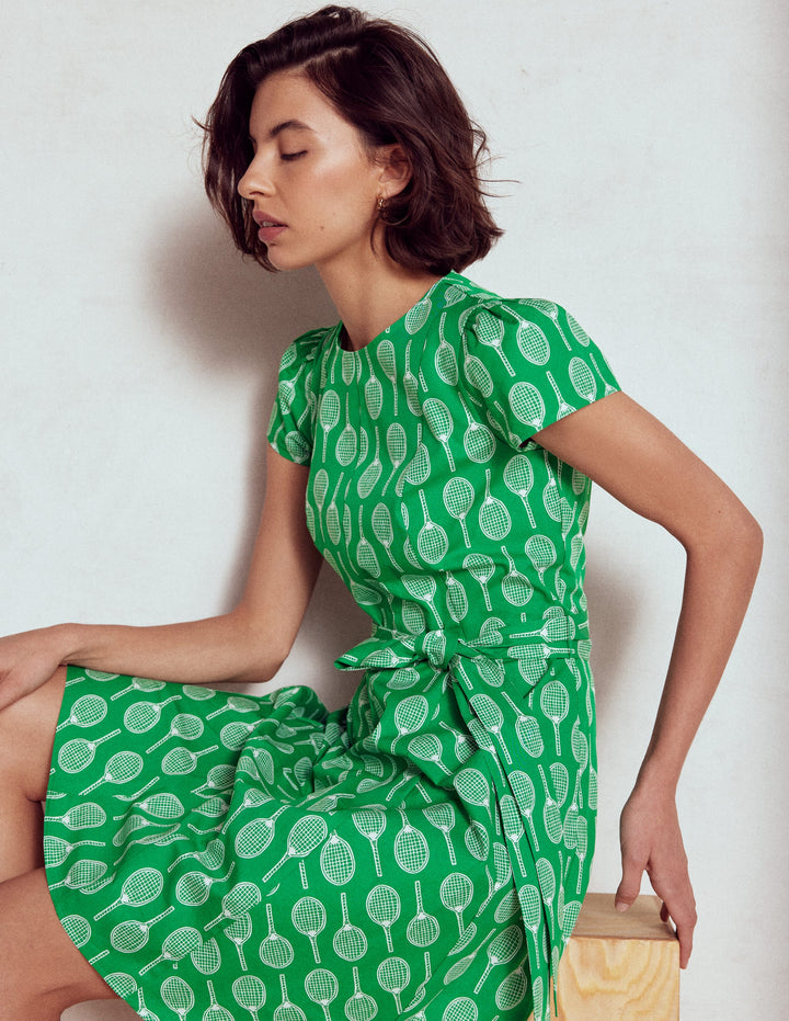 Imo Cotton Godet Short Dress-Rich Emerald, Tennis