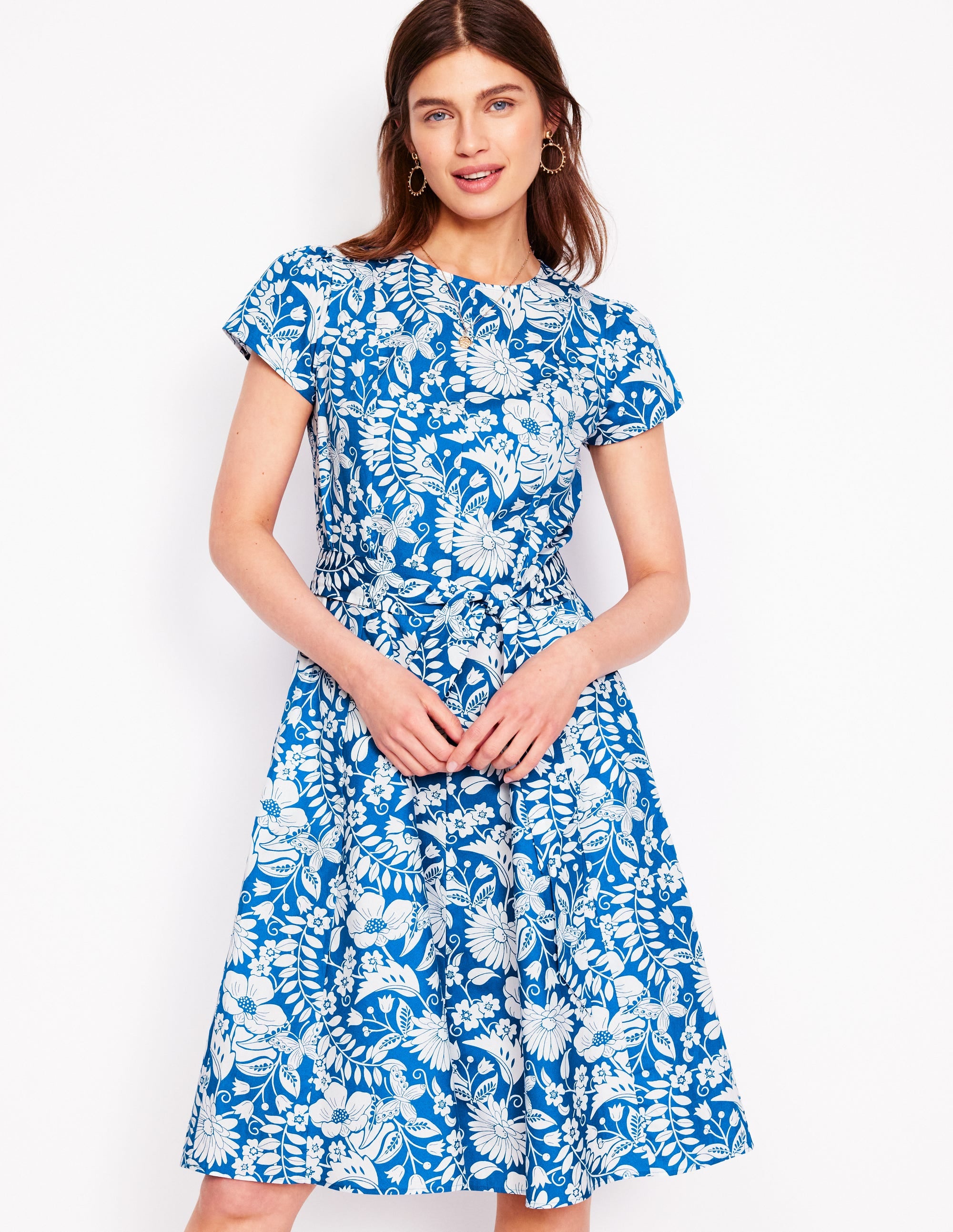 Imo Cotton Godet Short Dress-Gallery Blue, Wildflower Trail - Image 1