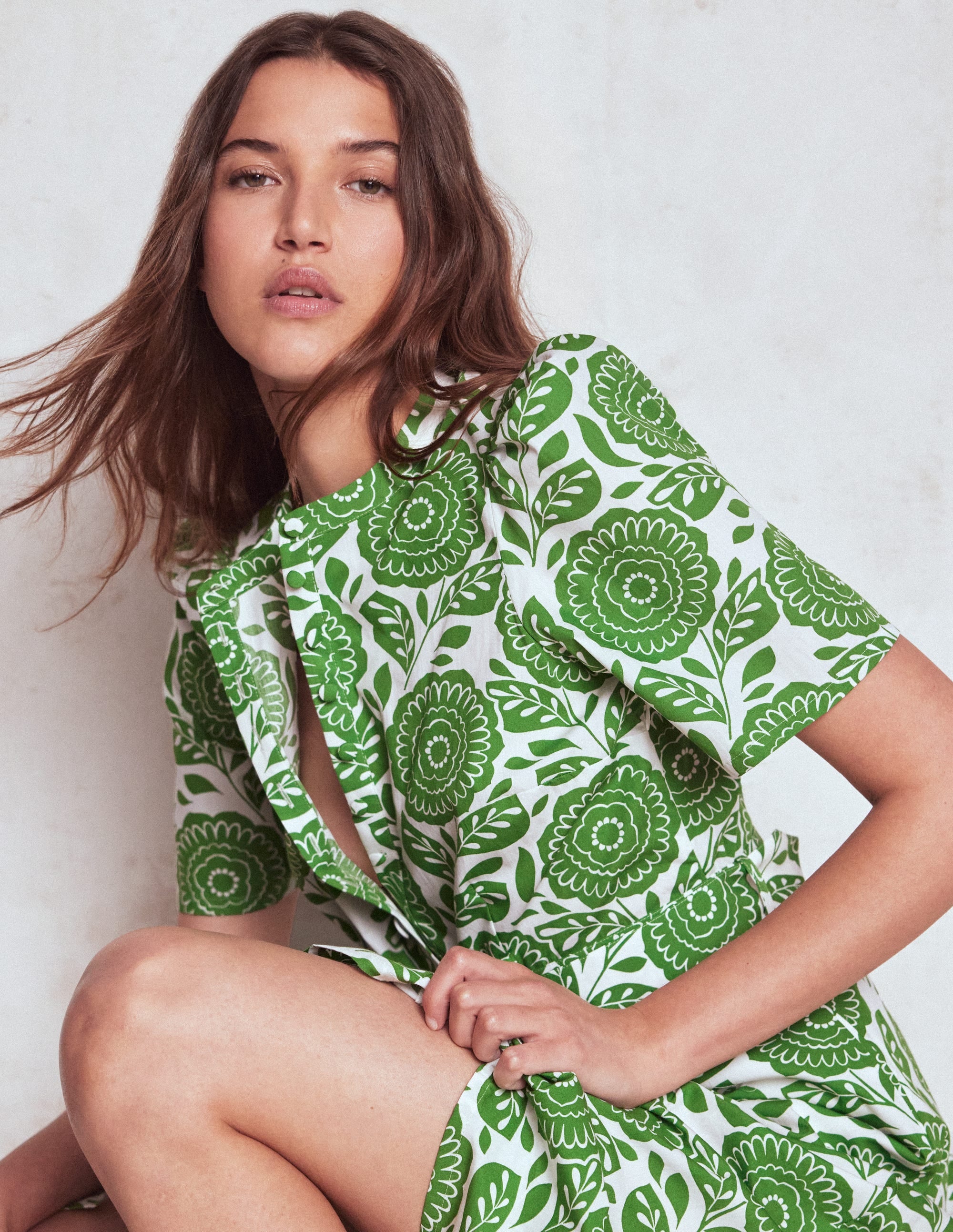 Kate Puff Sleeve Belted Dress-Paradise Green, Dahlia Stamp - Image 5