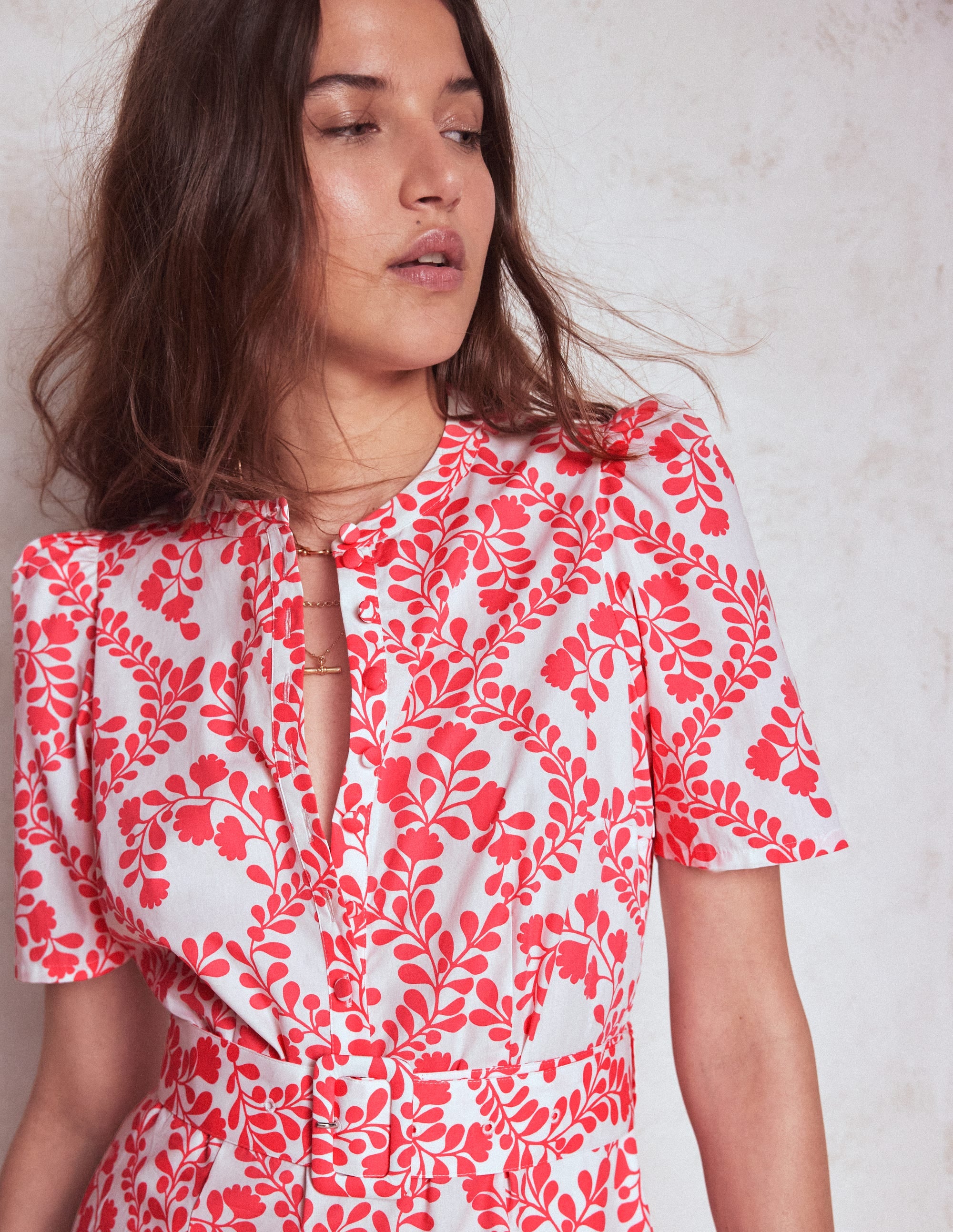 Kate Puff Sleeve Belted Dress-lvory, Vine Silhouette - Image 2