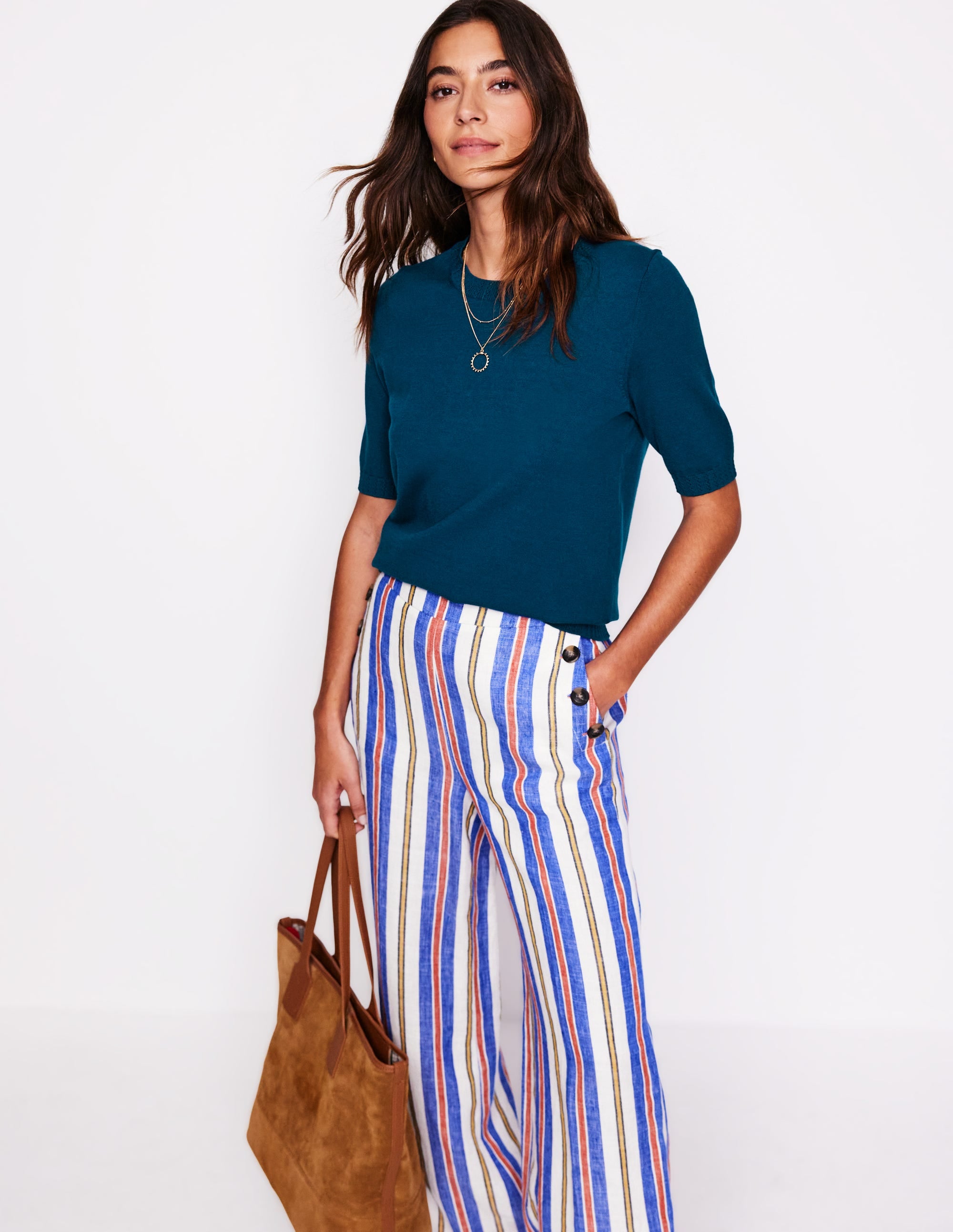 Emilia Cotton Crew T-shirt-Harbour Blue - Image 1