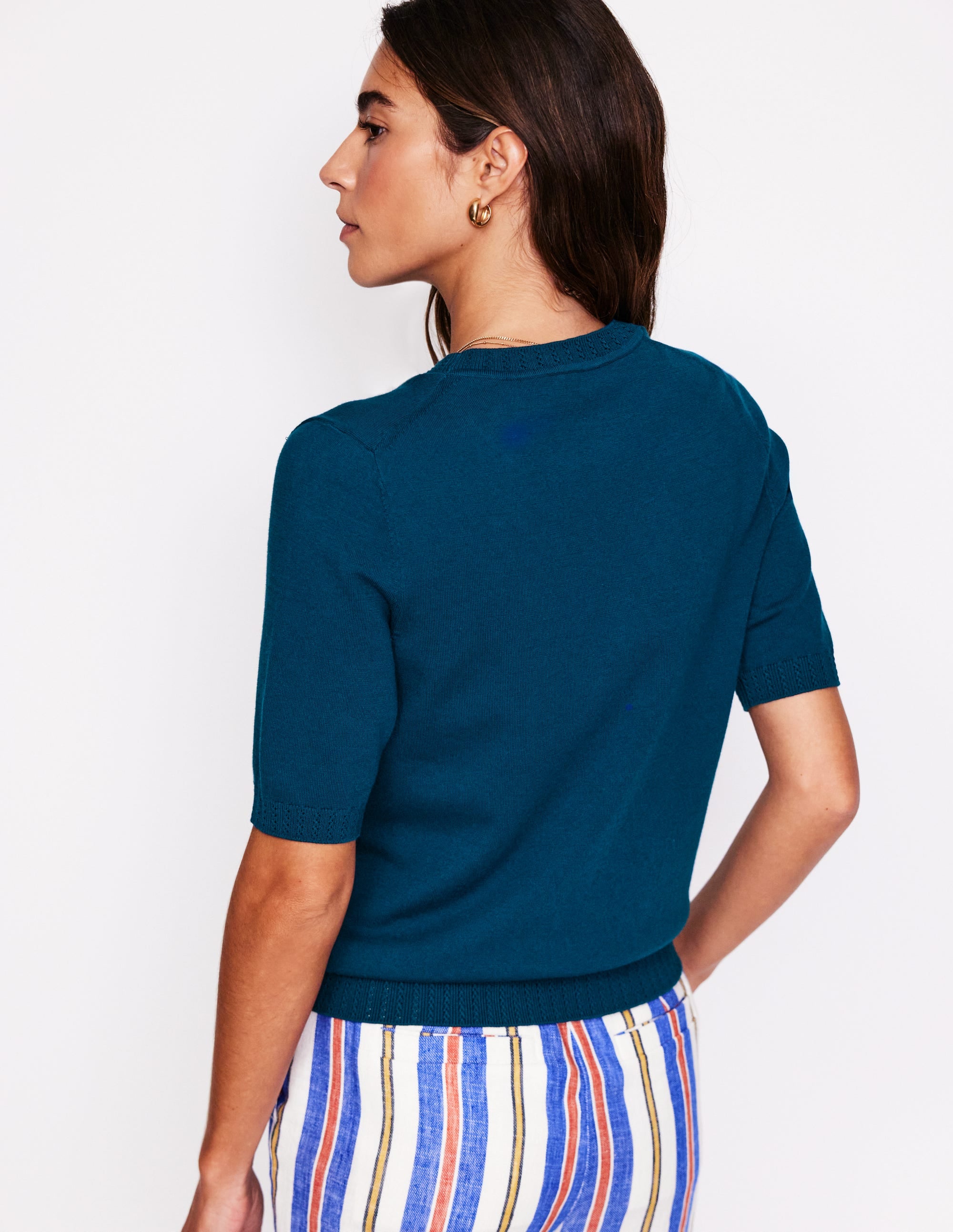 Emilia Cotton Crew T-shirt-Harbour Blue - Image 3