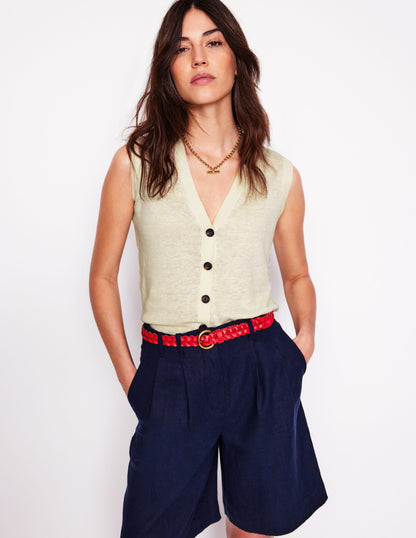 V-Neck Linen Waistcoat-Warm Ivory-1