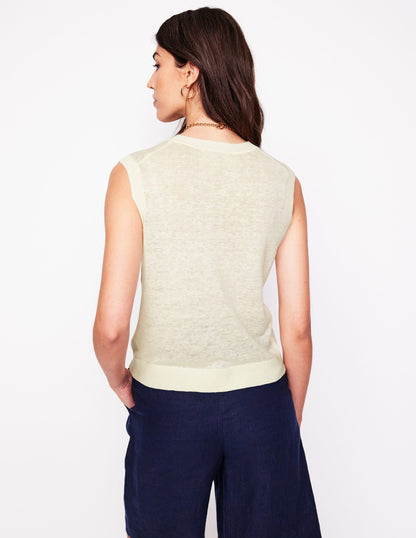 V-Neck Linen Waistcoat-Warm Ivory-3
