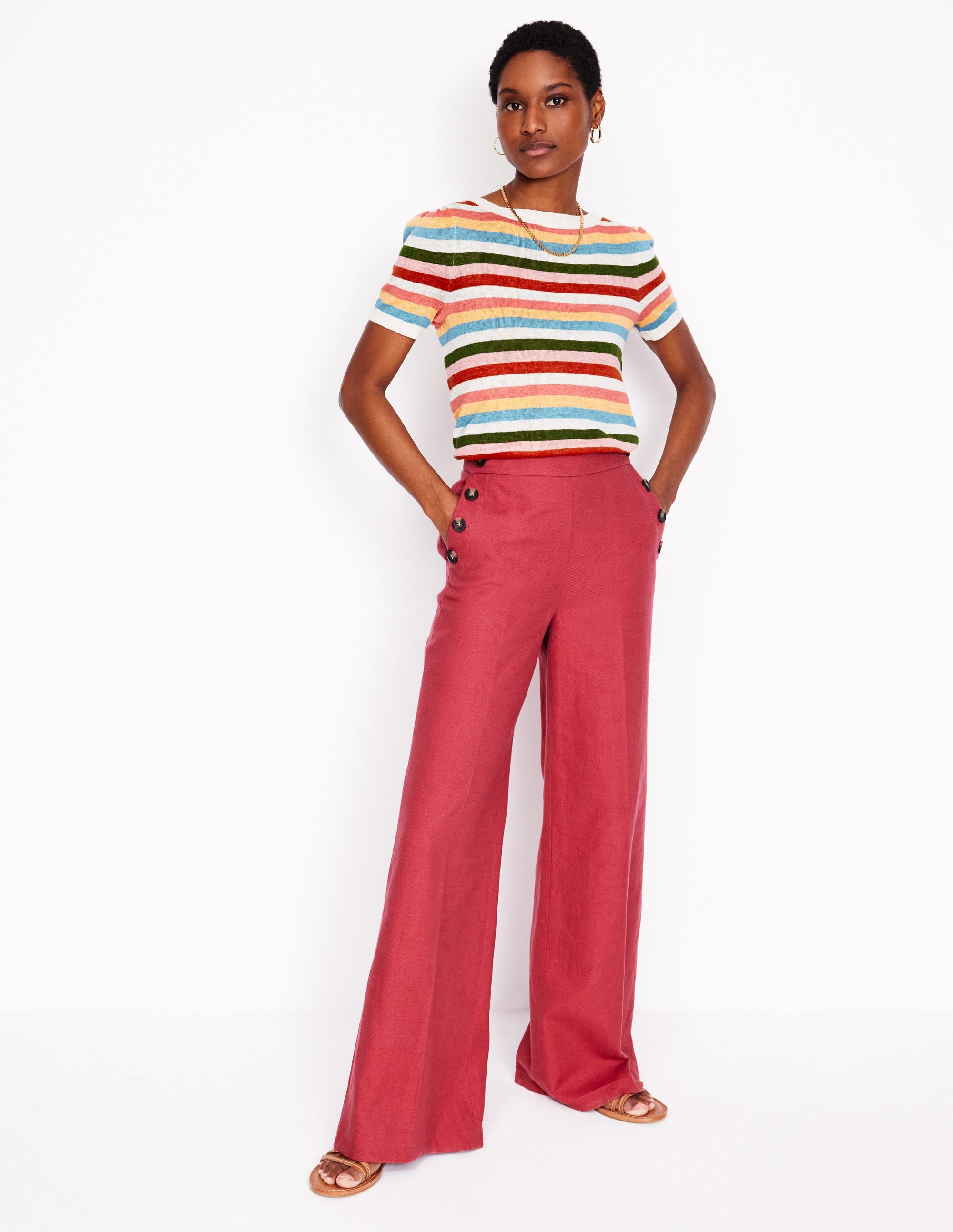 Liv Boat Neck Linen T-Shirt-Soft Multistripe Small - Image 1