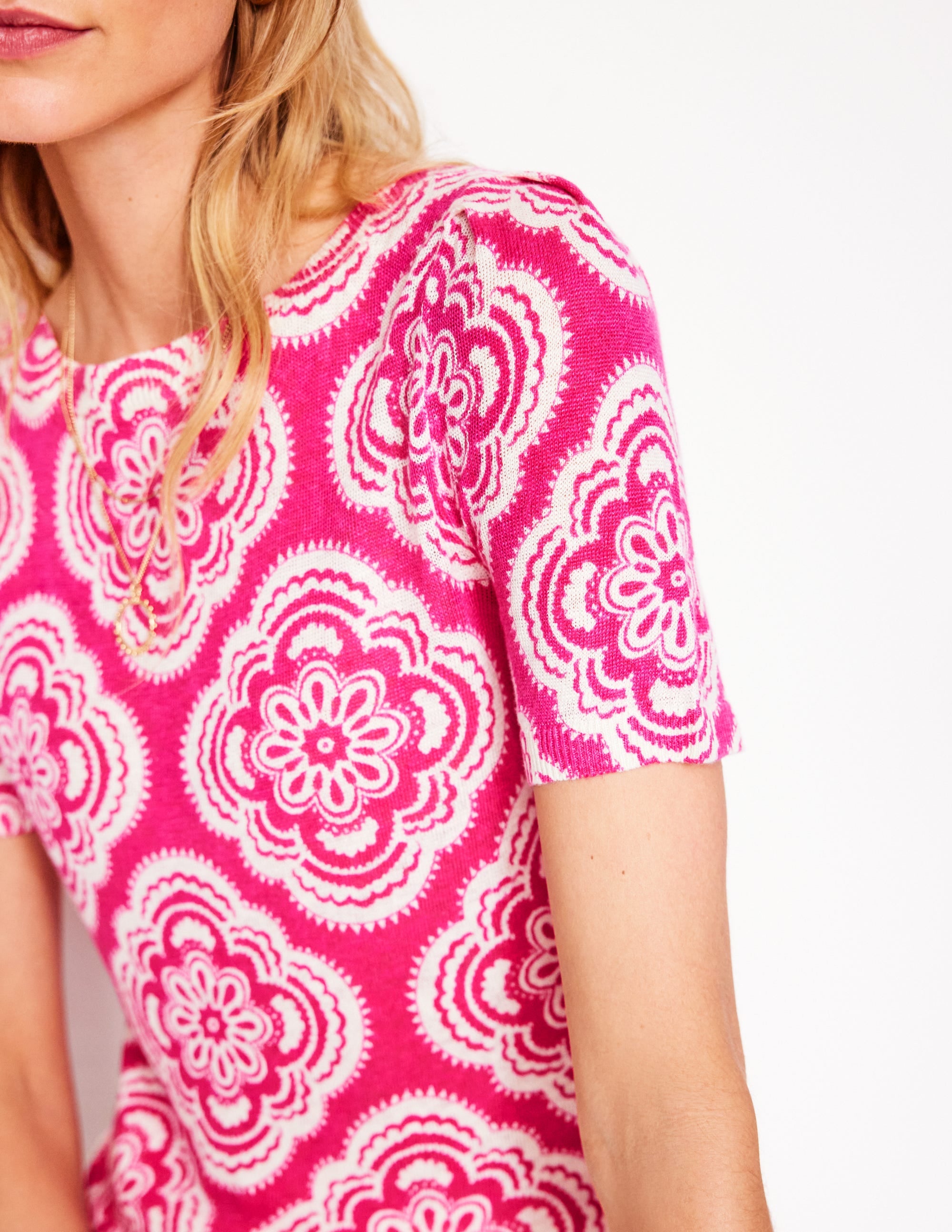 Liv Boat Neck Linen T-Shirt-Pink Peony, Botanic Blush - Image 2