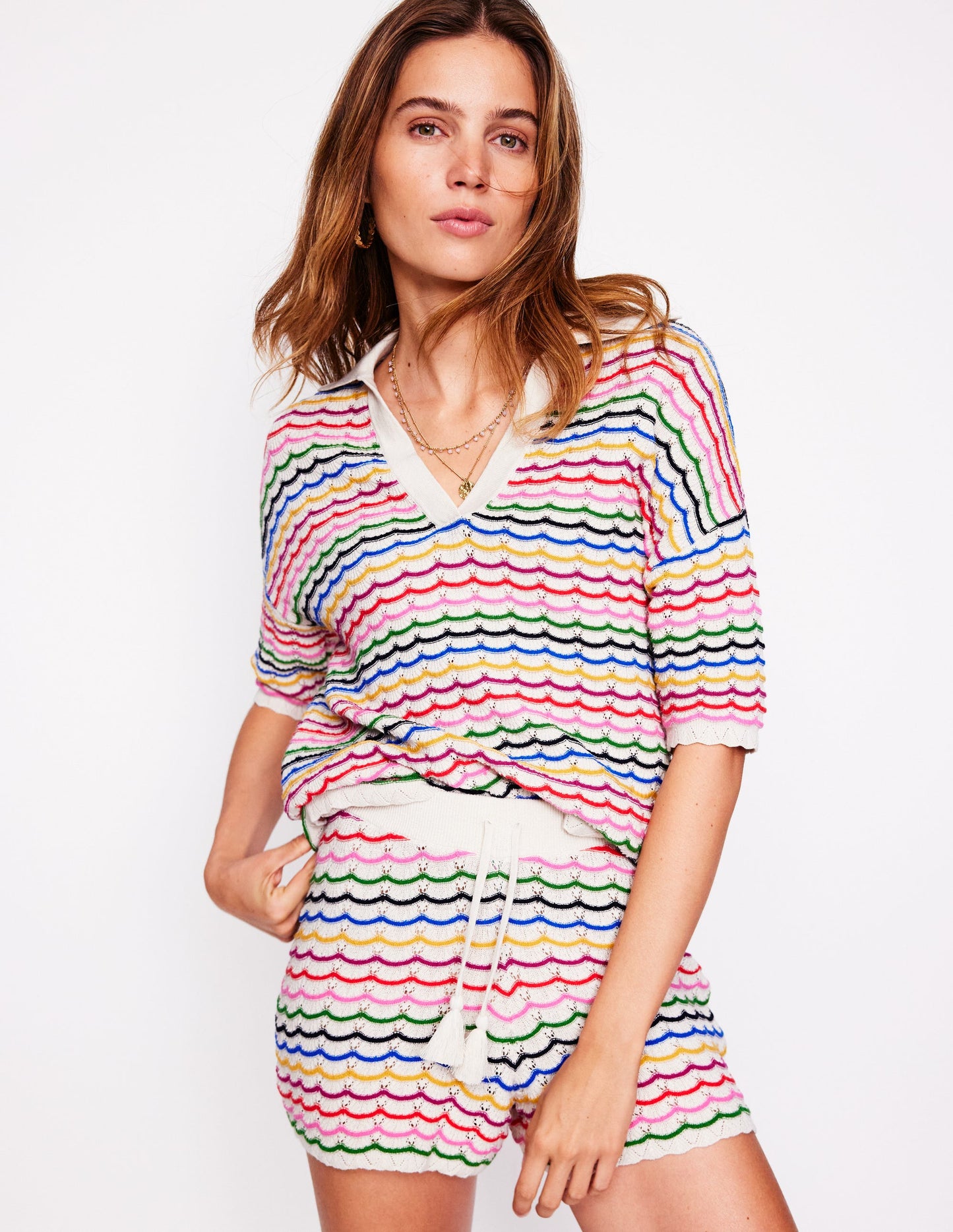 Collared Henley Jumper-Multi, Rainbow