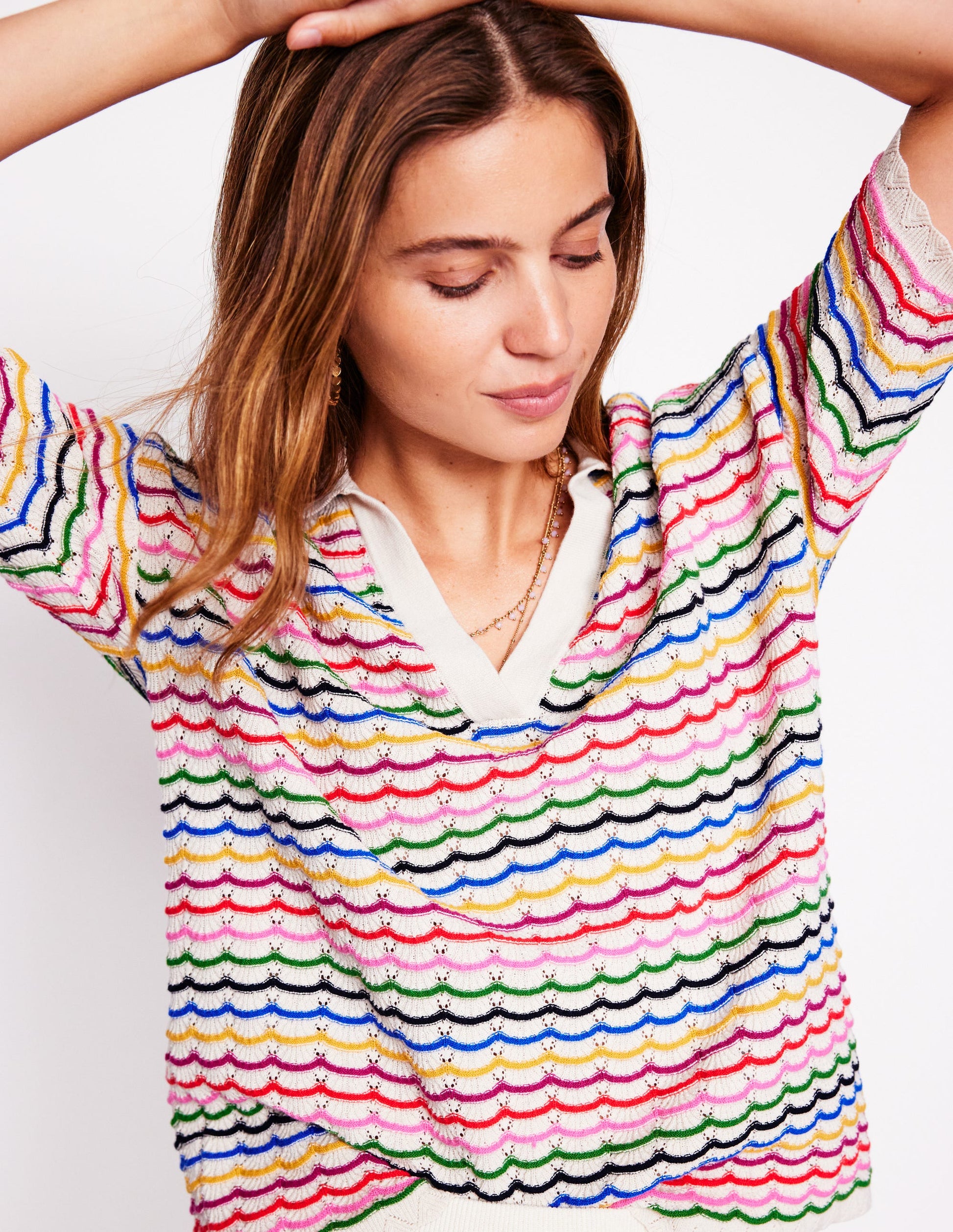 Collared Henley Jumper-Multi, Rainbow-2