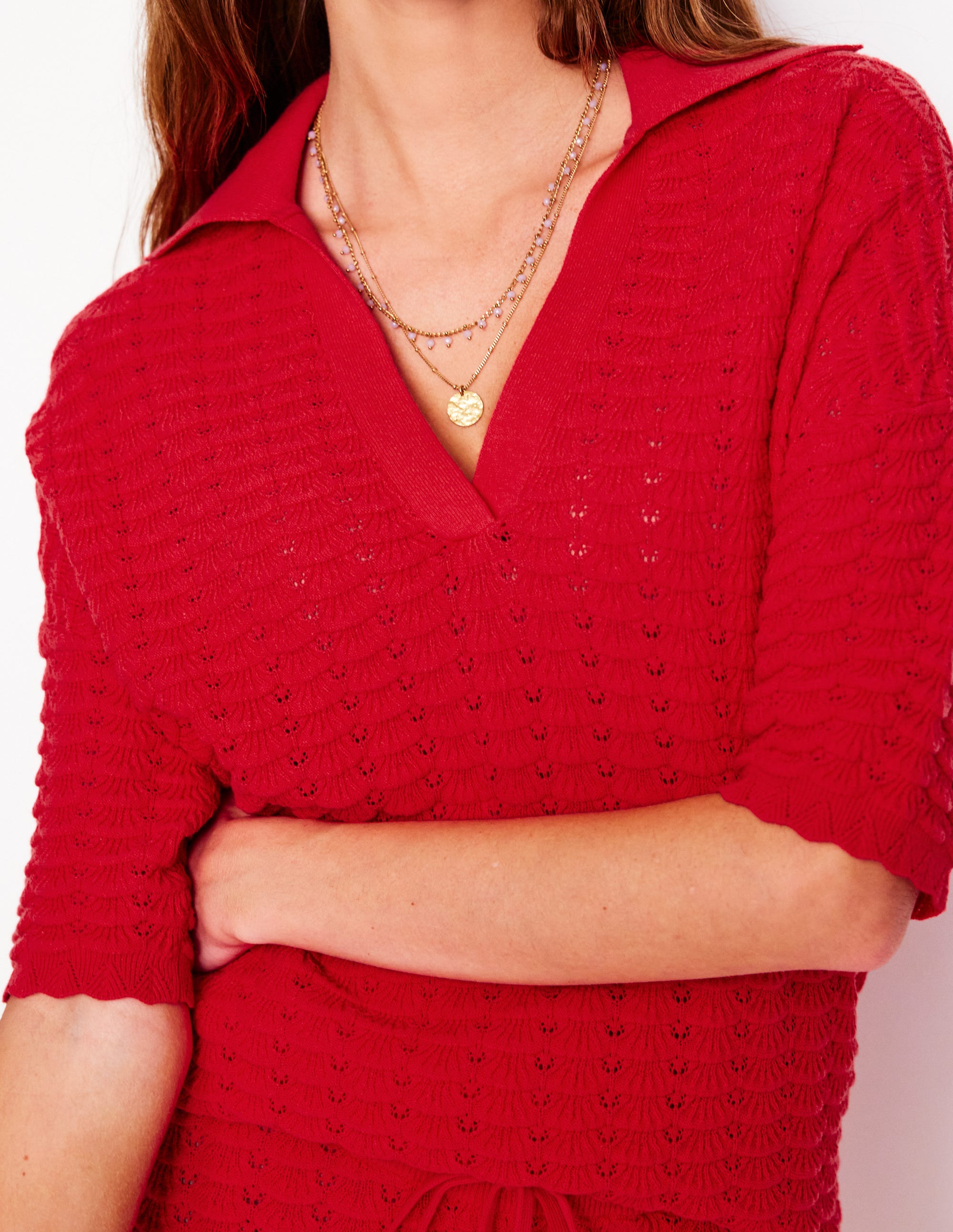 Collared Henley Jumper-Strawberry Tart Red - Image 2
