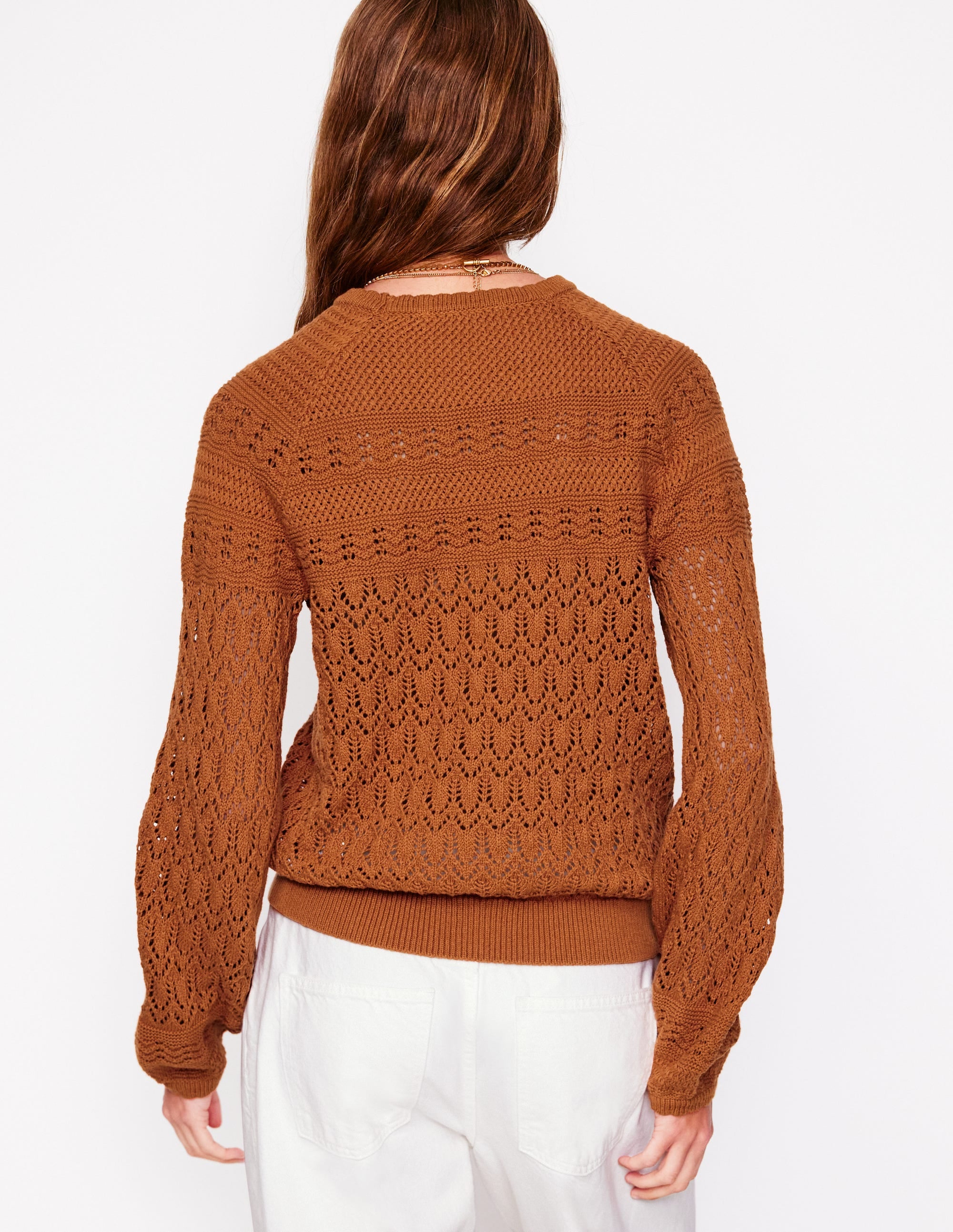 Cotton Stitch Crew Jumper-Copper Brown - Image 3