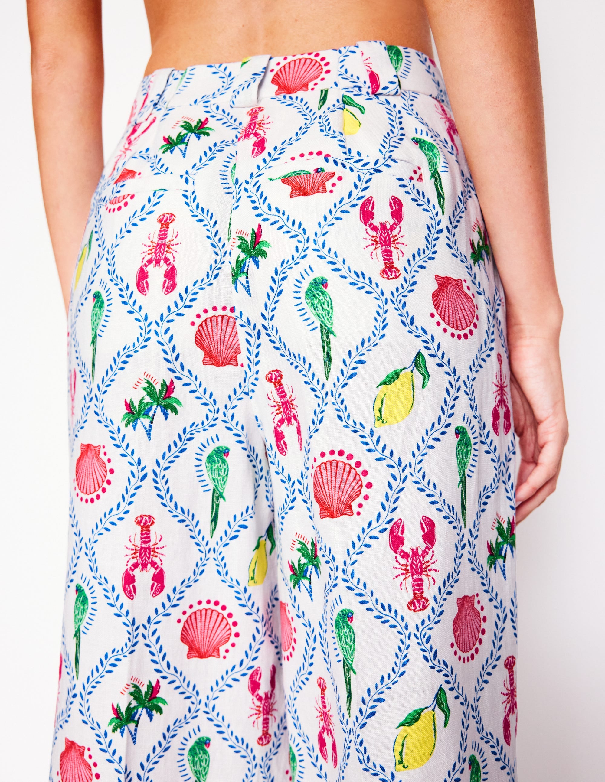 Westbourne Linen Trousers-Ivory, Tropical Bonanza Vine - Image 3