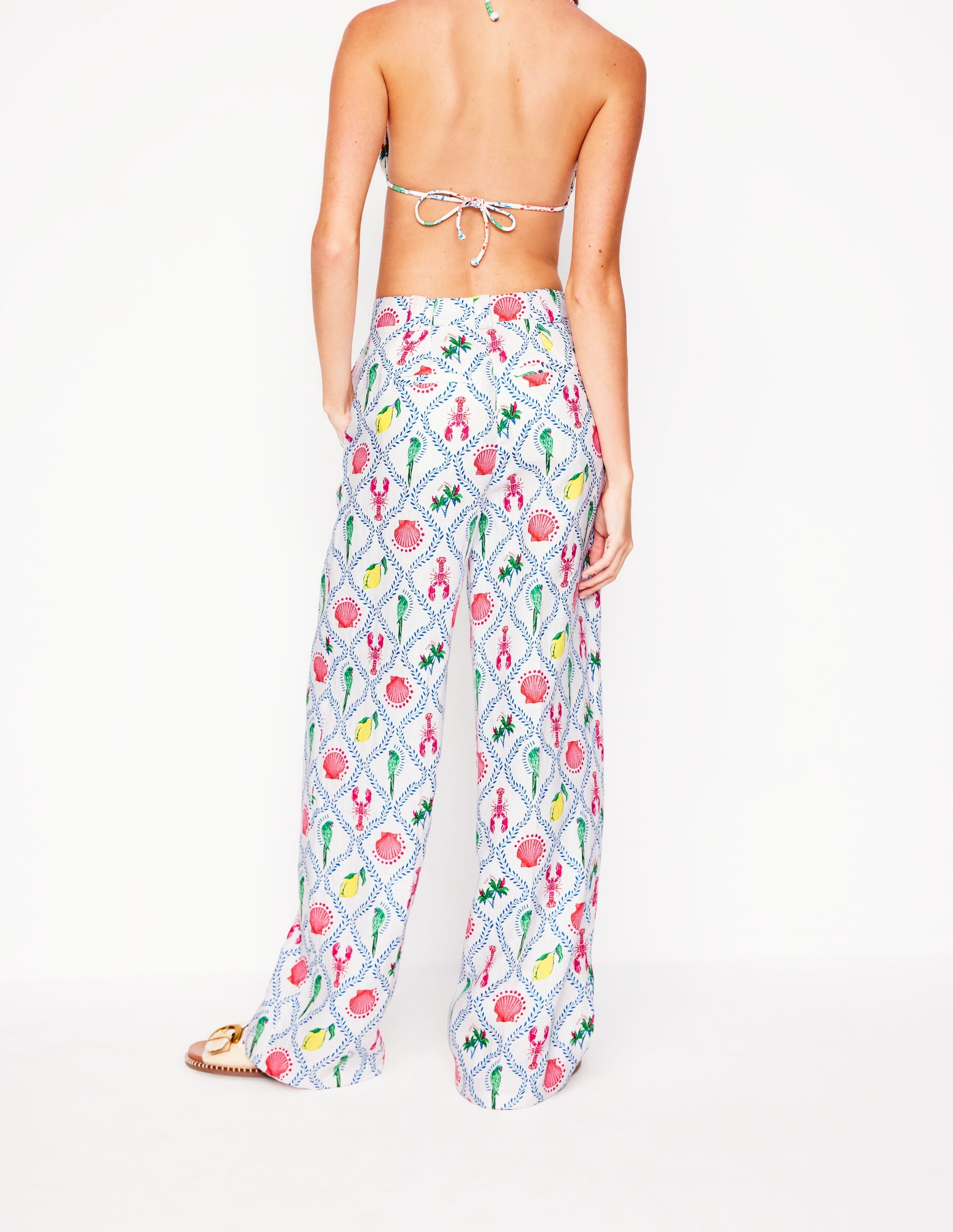 Westbourne Linen Trousers-Ivory, Tropical Bonanza Vine - Image 4