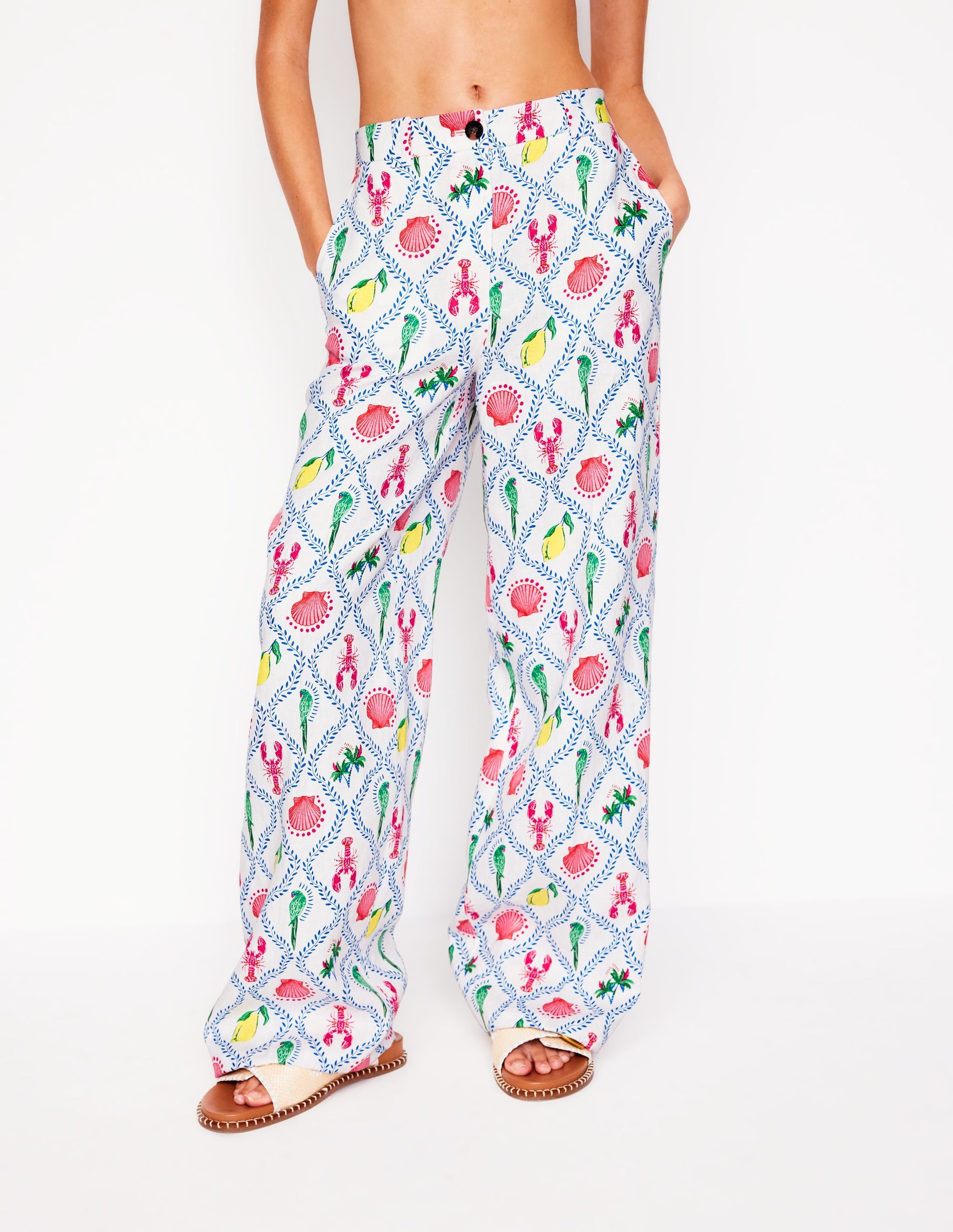 Westbourne Linen Trousers-Ivory, Tropical Bonanza Vine - Image 5